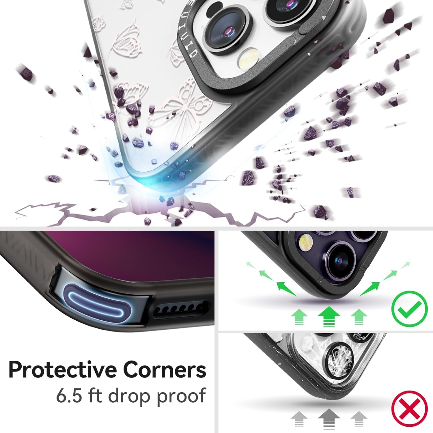 Casevivid Compatible for Iphone 15 Pro Case Cute Aesthetic - Durable Fashion Funny Phone Case - Girly Butterfly Pattern Print Cover Design for Woman Girl 6.1 Inches Black  CASEVIVID   