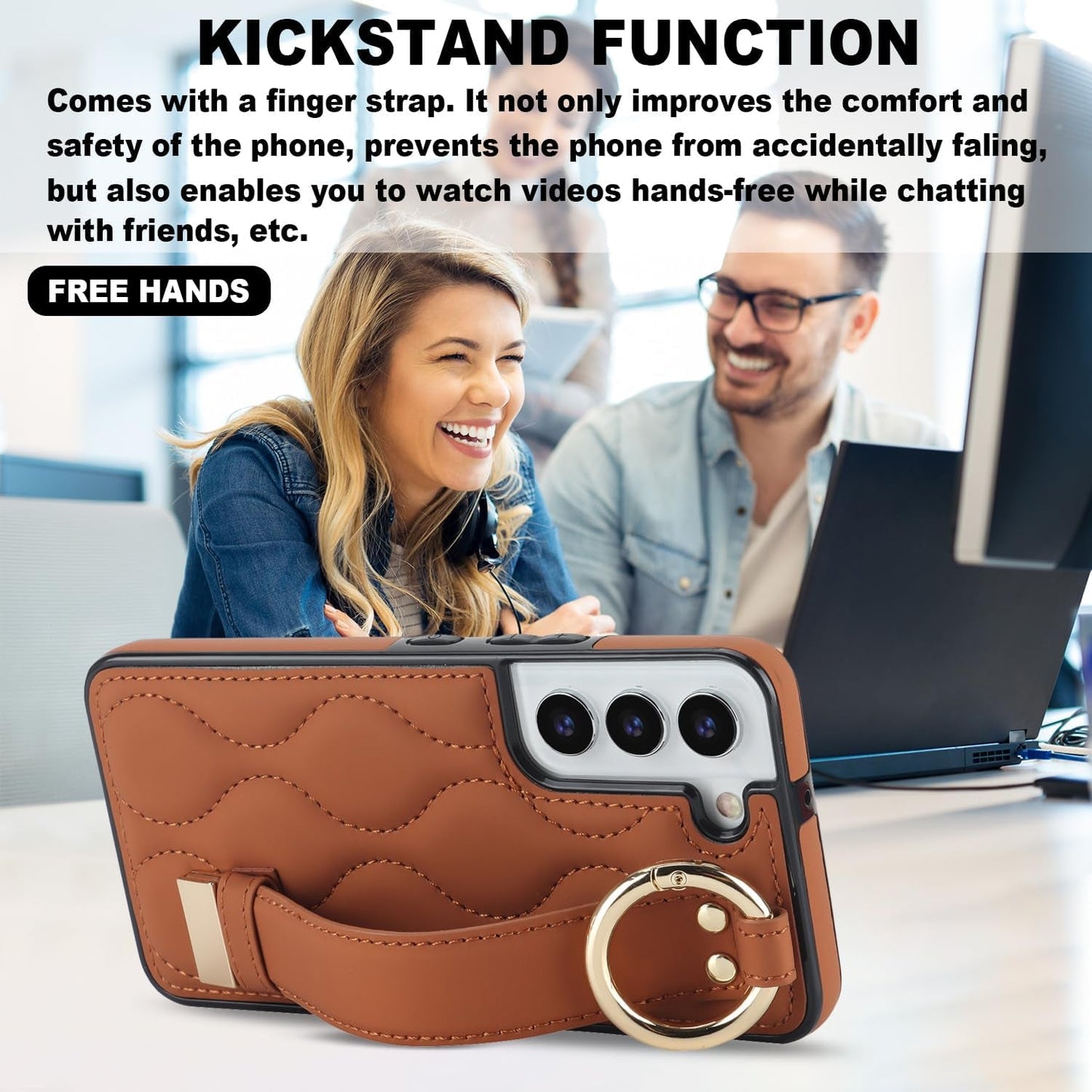 Asuwish Phone Case for Samsung Galaxy S22 plus S22+ 5G Cover with Screen Protector and Wrist Strap Kickstand Wristband Holder Ring Silicone Rubber Cell S22+5G S22Plus 22S + S 22 22+ Women Men Brown