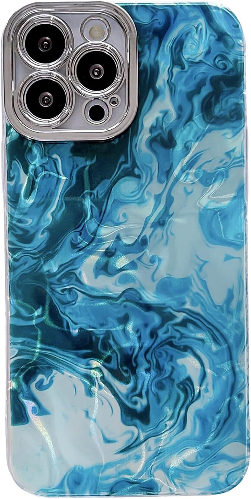 LY&SASIF Designed for Iphone 14 Pro Max Case, Luxury Glitter Marble Liquid Ink Phone Case for Women Girls, Hybrid 2-Layer Hard Shell + Silicone Protector Shockproof Cover, Gold  LY&SASIF Blue Iphone 14 Pro Max 