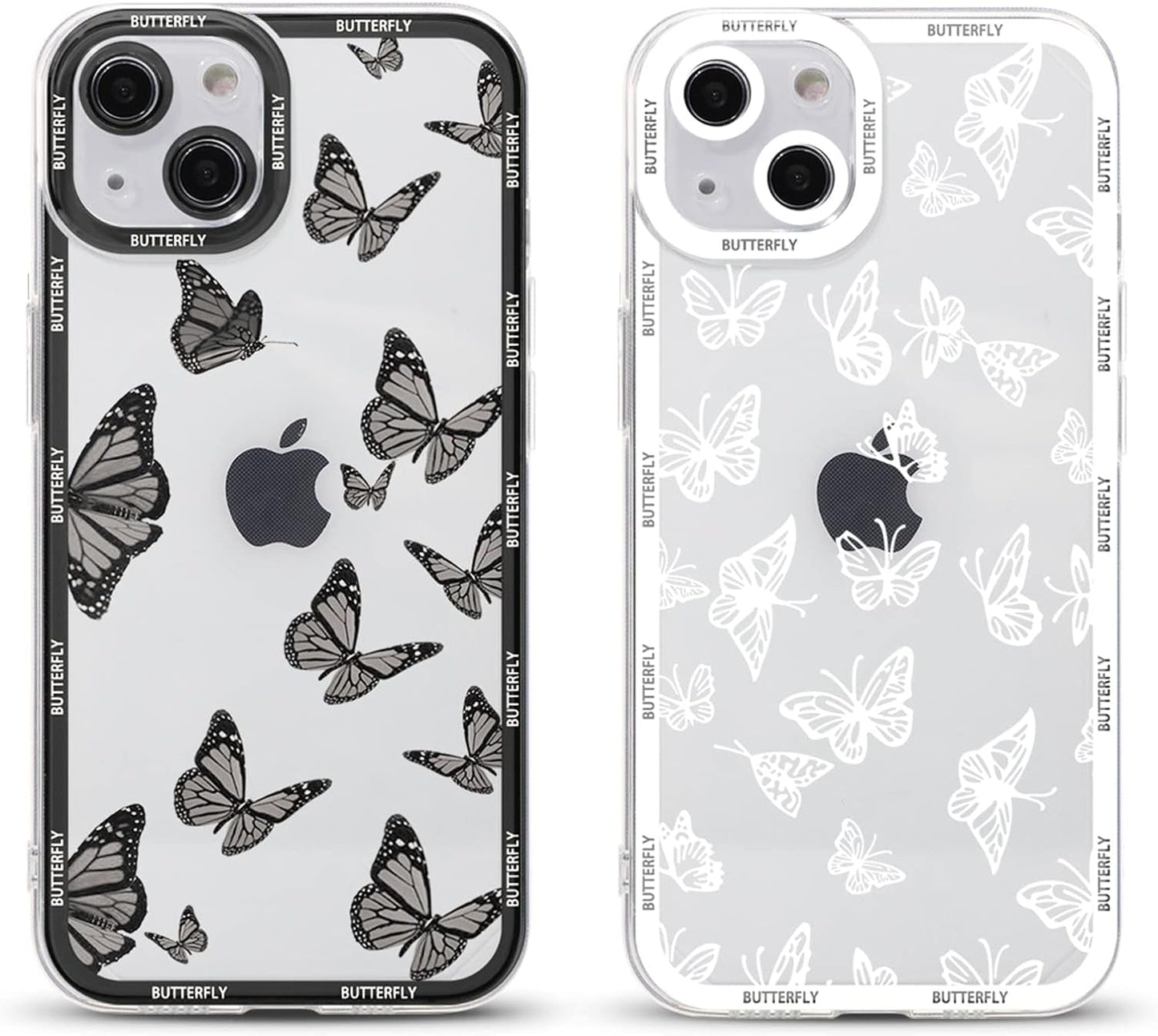 2 Pack Cute Clear Print for Samsung Galaxy A53 5G 6.5" Phone Case, Butterfly Aesthetic Transparent Cases Soft Silicone Slim TPU Shockproof Protective Cover for Women Girls-Butterflies