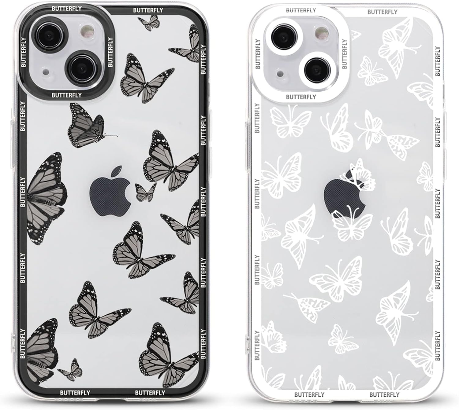 2 Pack Cute Clear Print for Samsung Galaxy A53 5G 6.5" Phone Case, Butterfly Aesthetic Transparent Cases Soft Silicone Slim TPU Shockproof Protective Cover for Women Girls-Butterflies
