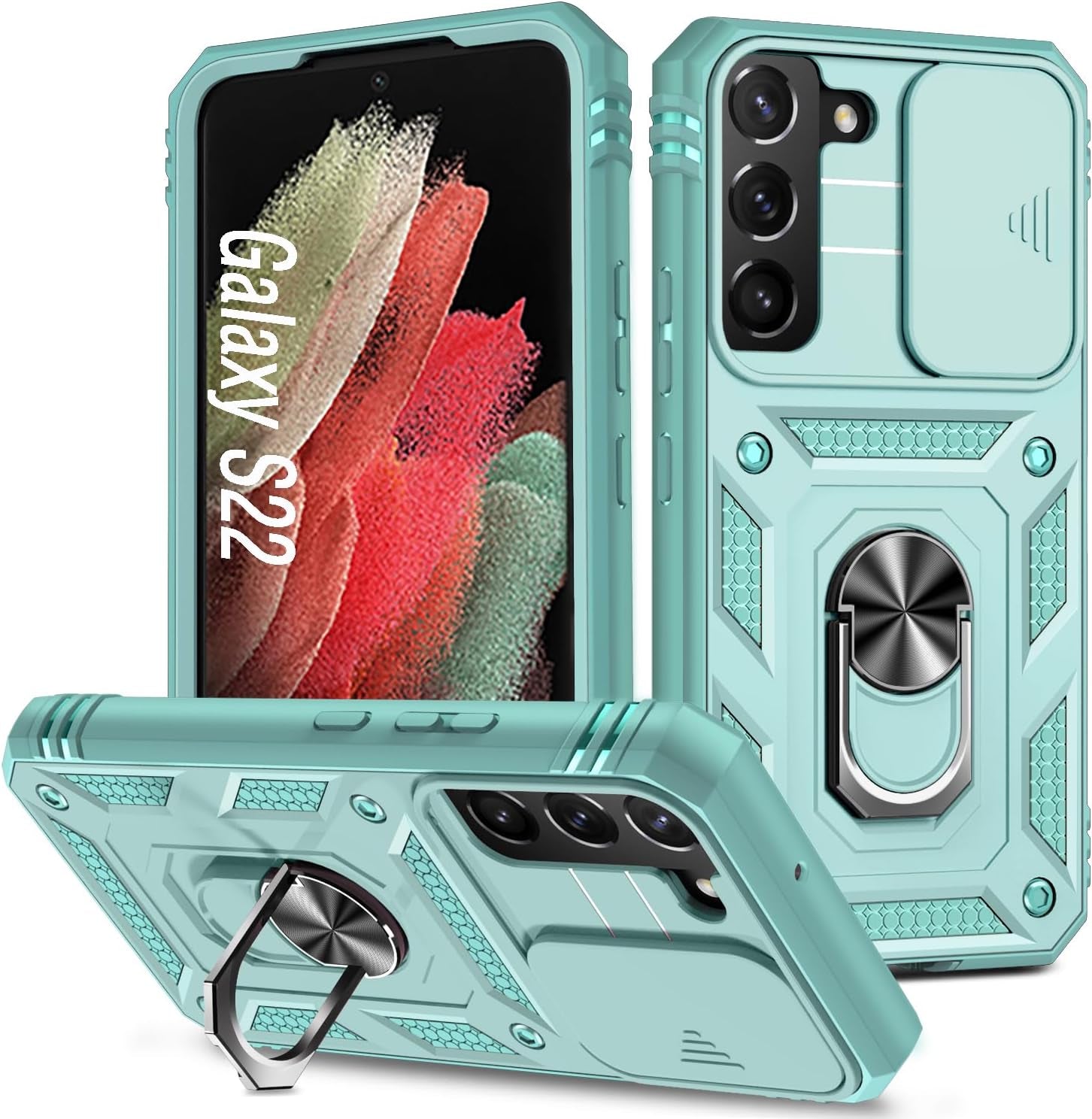 Case for Galaxy S22 Ultra, Shockproof Impact Resistant with Slide Lens Protective Cover Case for Samsung Galaxy S22 Ultra 4G/5G 6.8" (Green)