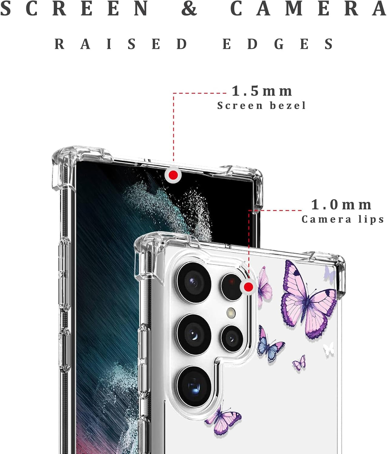 For Samsung Galaxy S22 Ultra Case,Alluring Purple Butterfly Pattern anti Yellowing Slim Hard Cases,Hard PC + TPU Bumper Clear Shockproof Protective Women Phone Cover - Purple