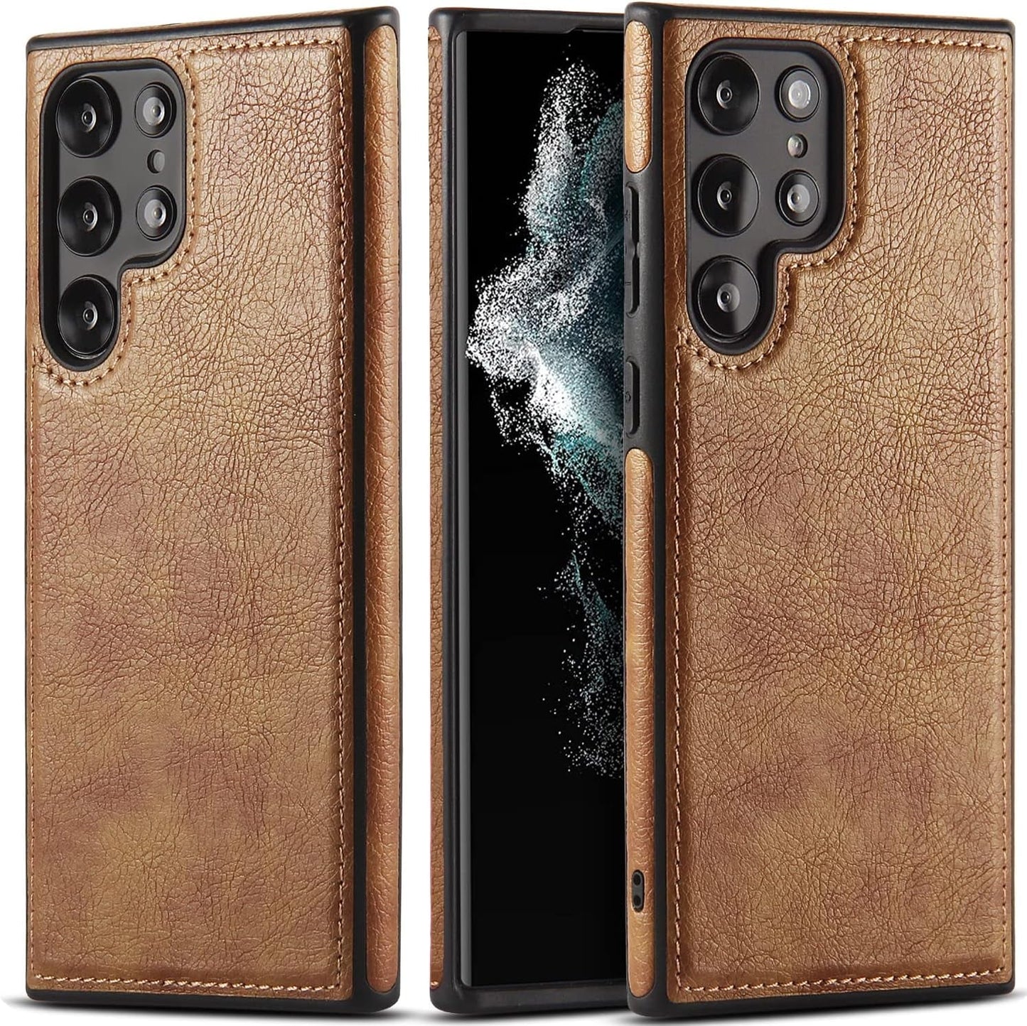Design Compatible with Samsung Galaxy S22 Ultra 5G Case Luxury Leather Business Slim Non-Slip Soft Grip Shockproof Protective Cover 2022 6.8 Inch (Brown)