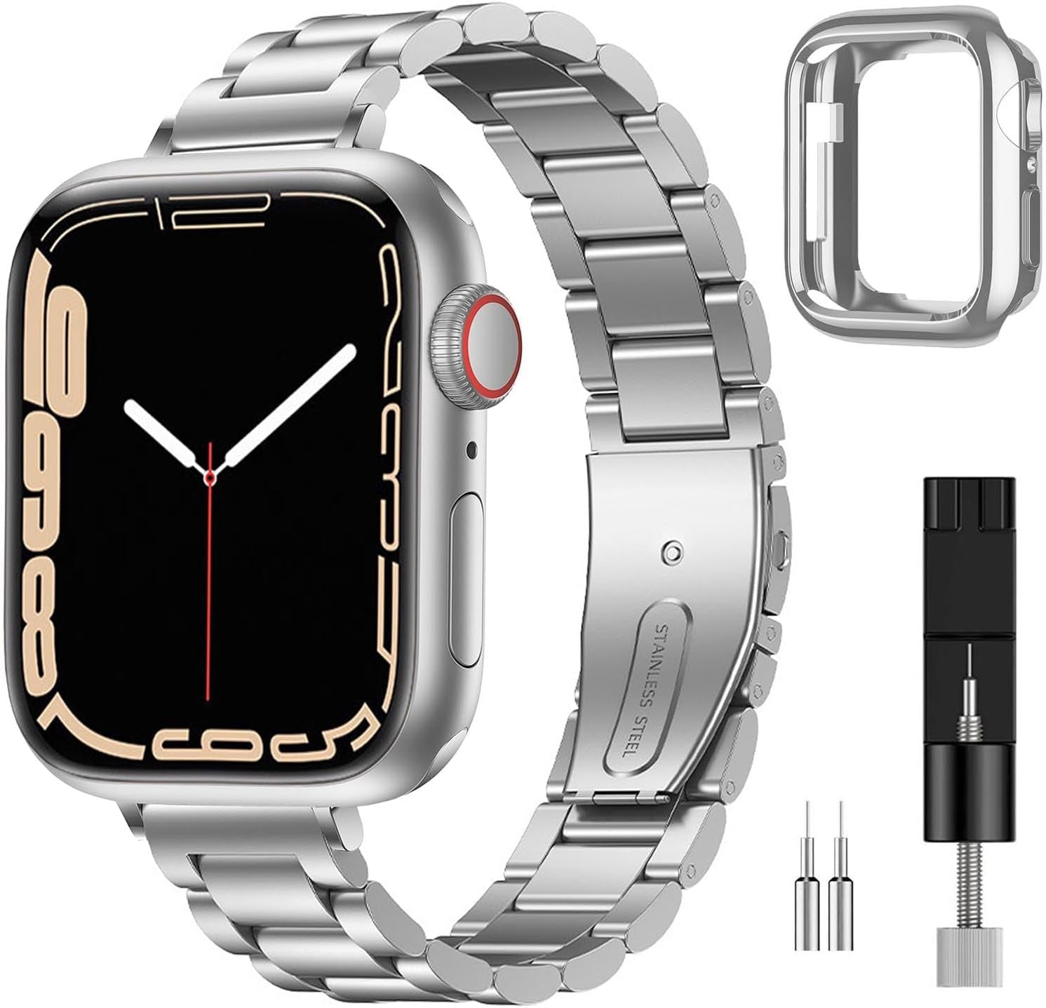 BOTOMALL Compatible with Apple Watch Band 49Mm 45Mm 44Mm 42Mm 41Mm 40Mm 38Mm, Slim Stainless Steel Metal Strap for Iwatch Series 9 8 7 6 5 4 SE 3 2 1 Women Men