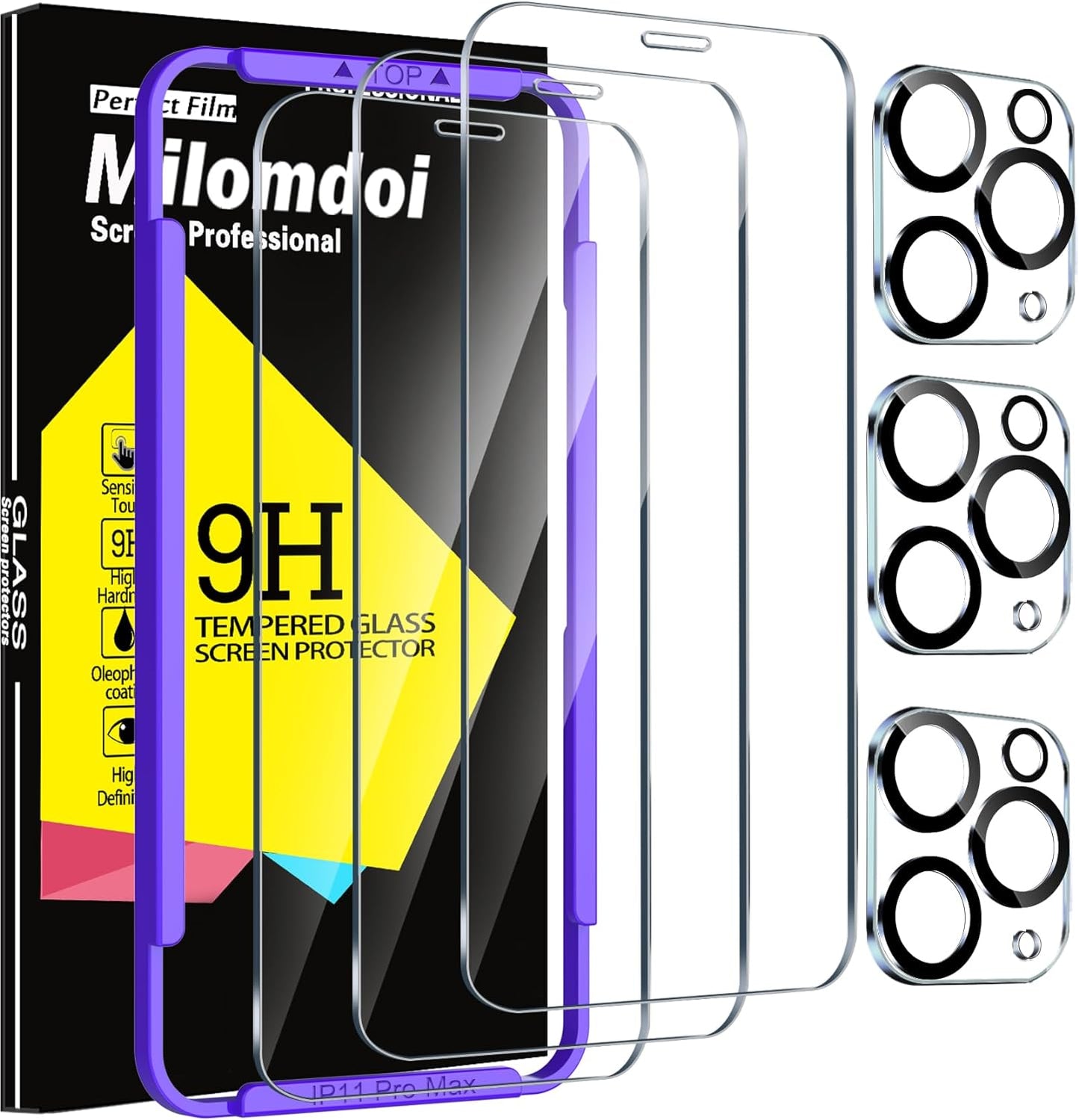 Milomdoi 3 Pack Privacy Screen Protector for Iphone 17 Pro Max [Phone Case Friendly] Accessories Private Film, 3 Pacs Tempered Glass Camera Lens Protector, with Mounting Frame for Apple anti Spy,Black