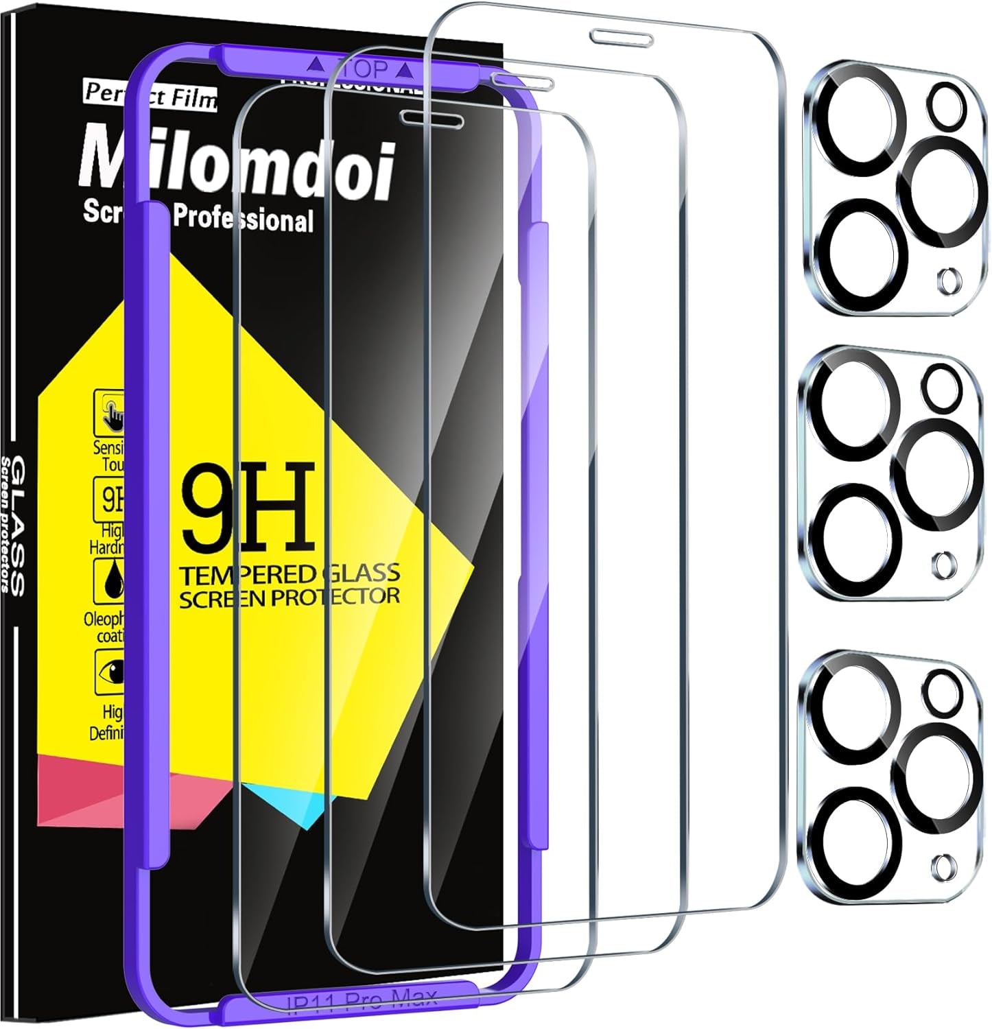 Milomdoi 3 Pack Privacy Screen Protector for Iphone 17 Pro Max [Phone Case Friendly] Accessories Private Film, 3 Pacs Tempered Glass Camera Lens Protector, with Mounting Frame for Apple anti Spy,Black