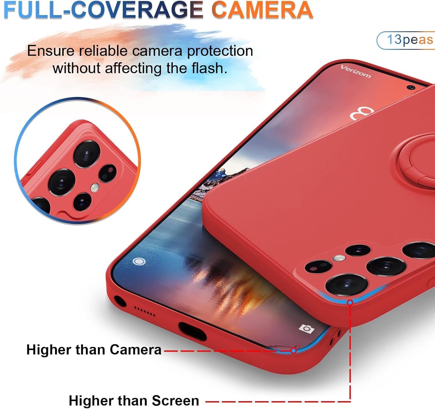 Case Compatible with Samsung Galaxy S22 Ultra（5G 2022 Released）, Silicone with Ring 360°Rotatable Kickstand Case Support Magnetic Car Mount，Protective Cover with Strap (Red)