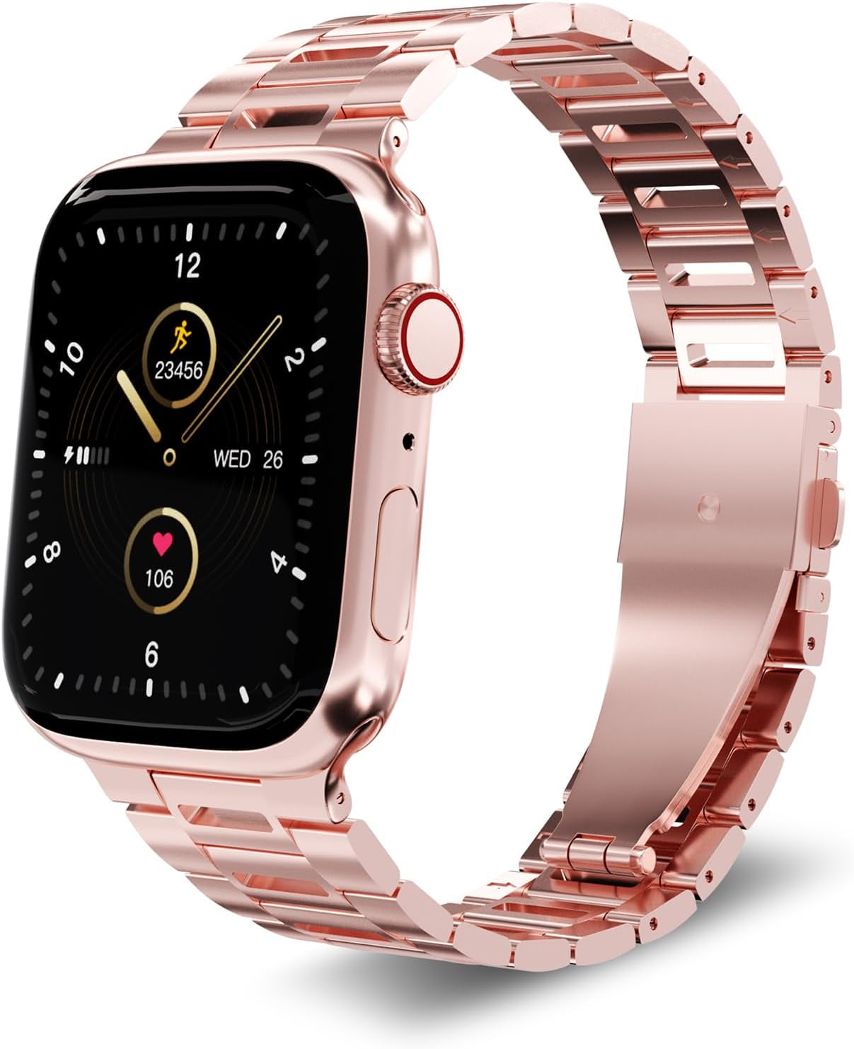 Finestone Metal Band for Apple Watch - Stainless Steel Apple Watch Band Compatible with Apple Watch 41Mm 40Mm 38Mm - Slim Hollow-Out Design Strap for Iwatch Series 9/8/7/6/5/4/3/2/1 SE Women Men Rose Red