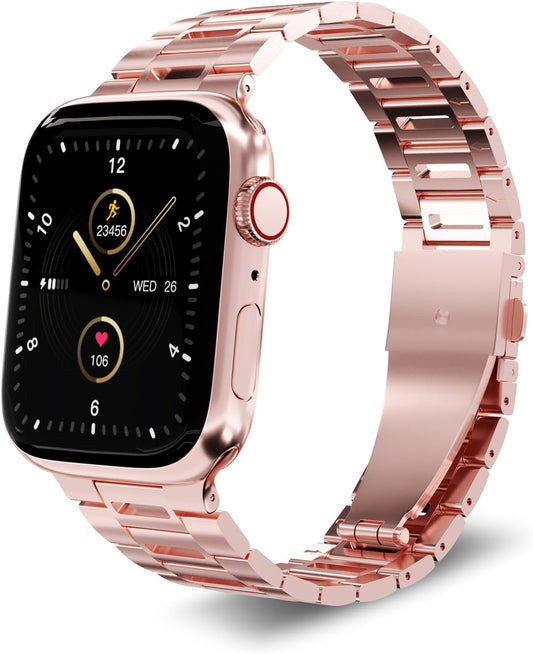 Finestone Metal Band for Apple Watch - Stainless Steel Apple Watch Band Compatible with Apple Watch 41Mm 40Mm 38Mm - Slim Hollow-Out Design Strap for Iwatch Series 9/8/7/6/5/4/3/2/1 SE Women Men Rose Red