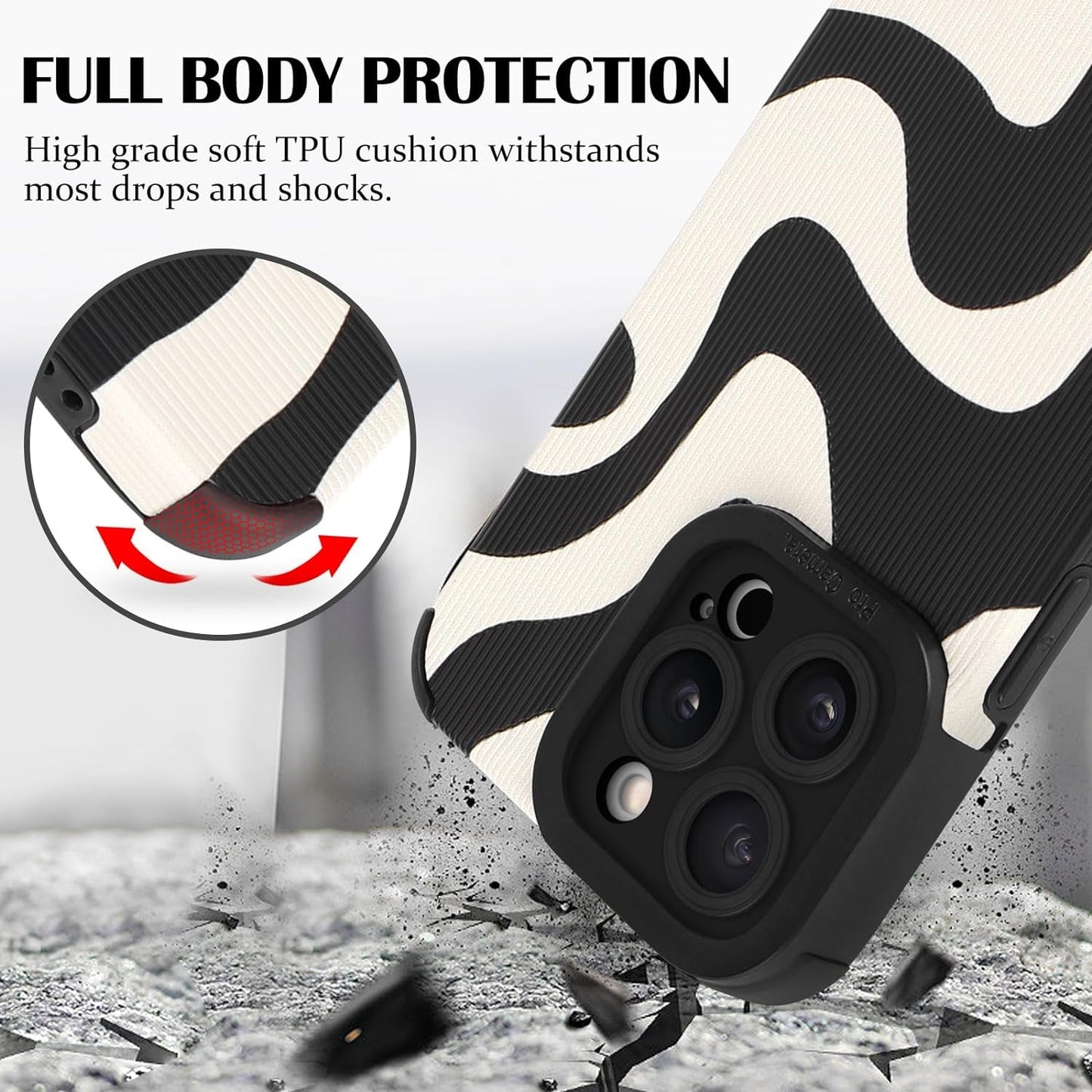 Newseego for Iphone 15 Pro Max Case, Cute Zebra Wave Pattern Design Case for Women Girls Soft TPU Bumper Anti-Scratch Shockproof Full Camera Protective Case Cover for Iphone 15 Pro Max-Black White  Generic   