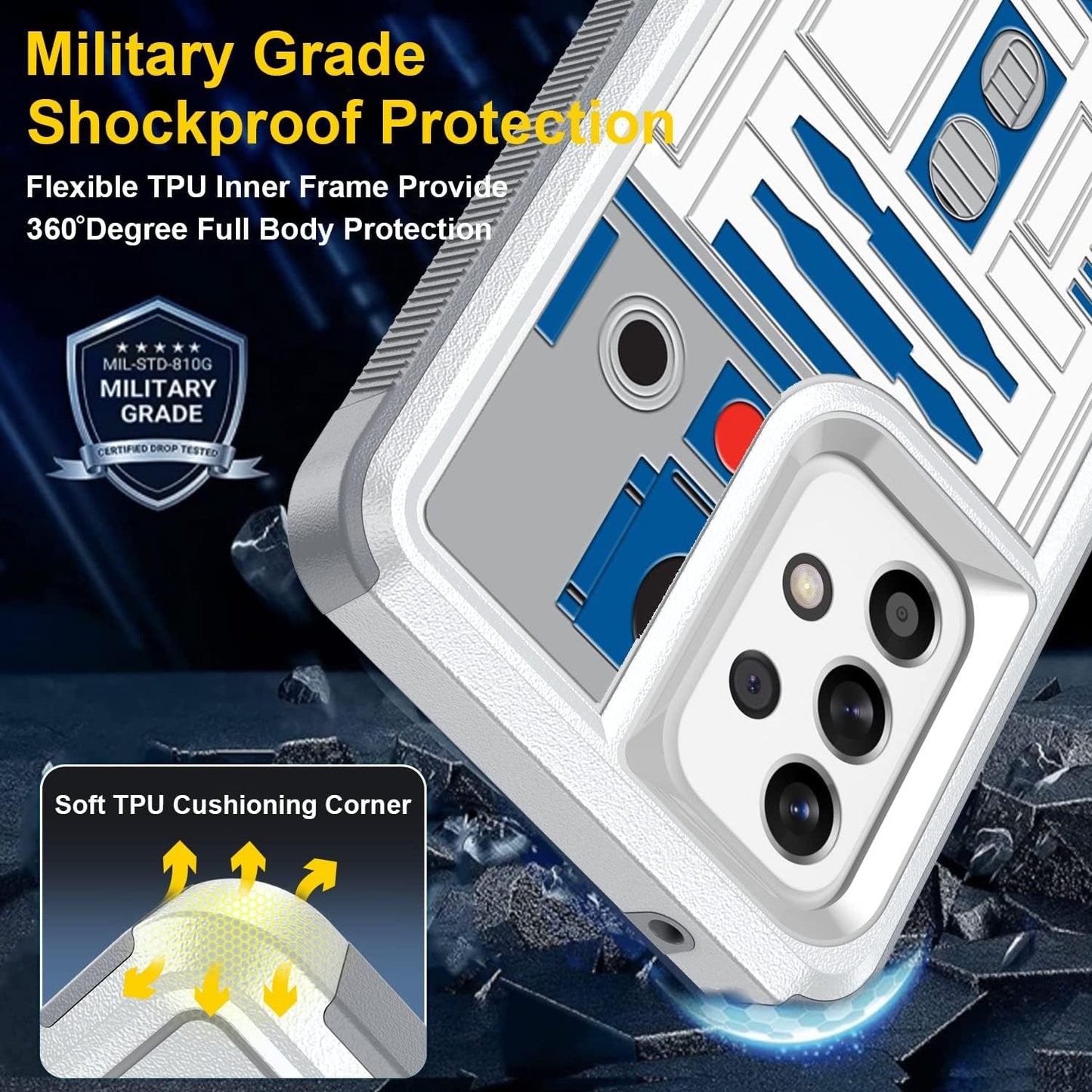 Case for Samsung Galaxy A53 5G, R2D2 Astromech Droid Robot Pattern Shock-Absorption Hard PC and Inner Silicone Hybrid Dual Layer Armor Defender Case for Samsung Galaxy A53 5G (A002)