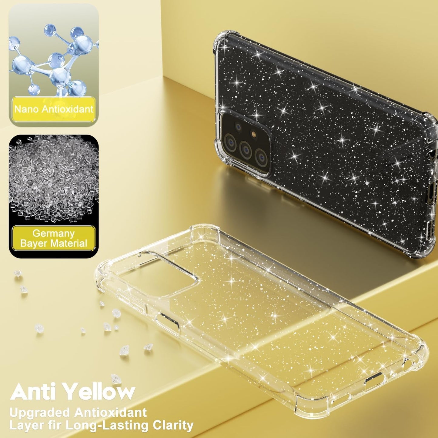 For Samsung Galaxy A53 5G Phone Case Clear Glitter, Cute Sparkle Bling Sparkly Shiny Cover for Women Aesthetic Design, Transparent Thin Slim Flexible Soft TPU, Non-Yellowing, Clear