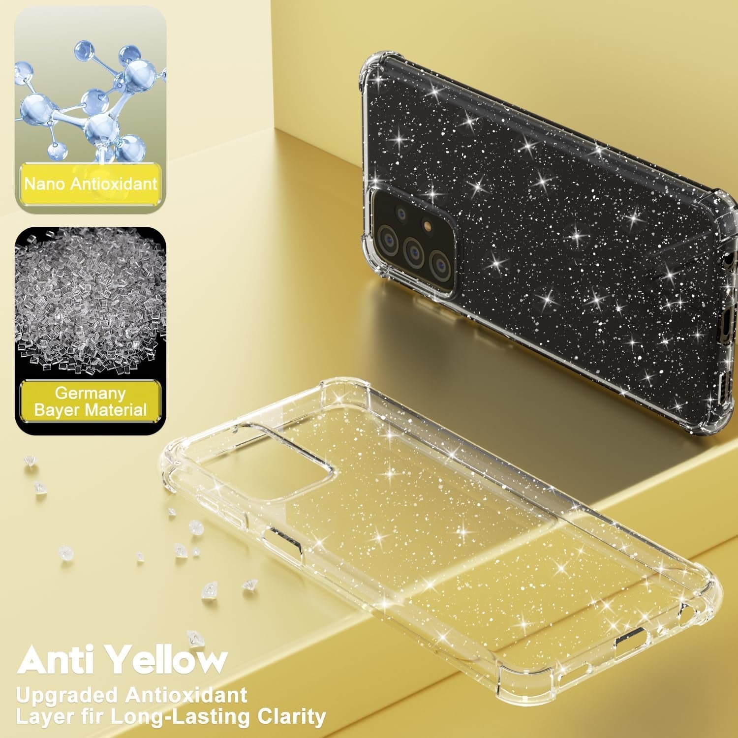 For Samsung Galaxy A53 5G Phone Case Clear Glitter, Cute Sparkle Bling Sparkly Shiny Cover for Women Aesthetic Design, Transparent Thin Slim Flexible Soft TPU, Non-Yellowing, Clear