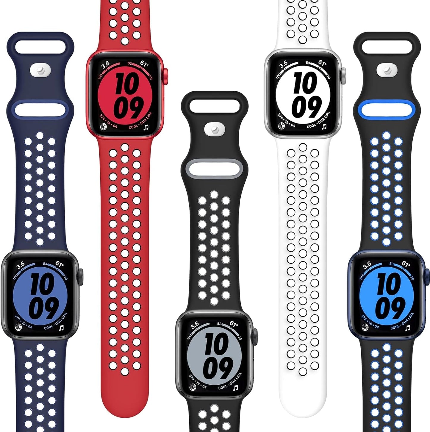 EOMTAM 5 Pack Sport Bands Compatible for Apple Watch 49Mm 45Mm 44Mm 42Mm 41Mm 40Mm 38Mm Men Women, Breathable Silicone Soft Replacement Strap Wristband for Iwatch Series Ultra 8 SE 7 6 5 4 3