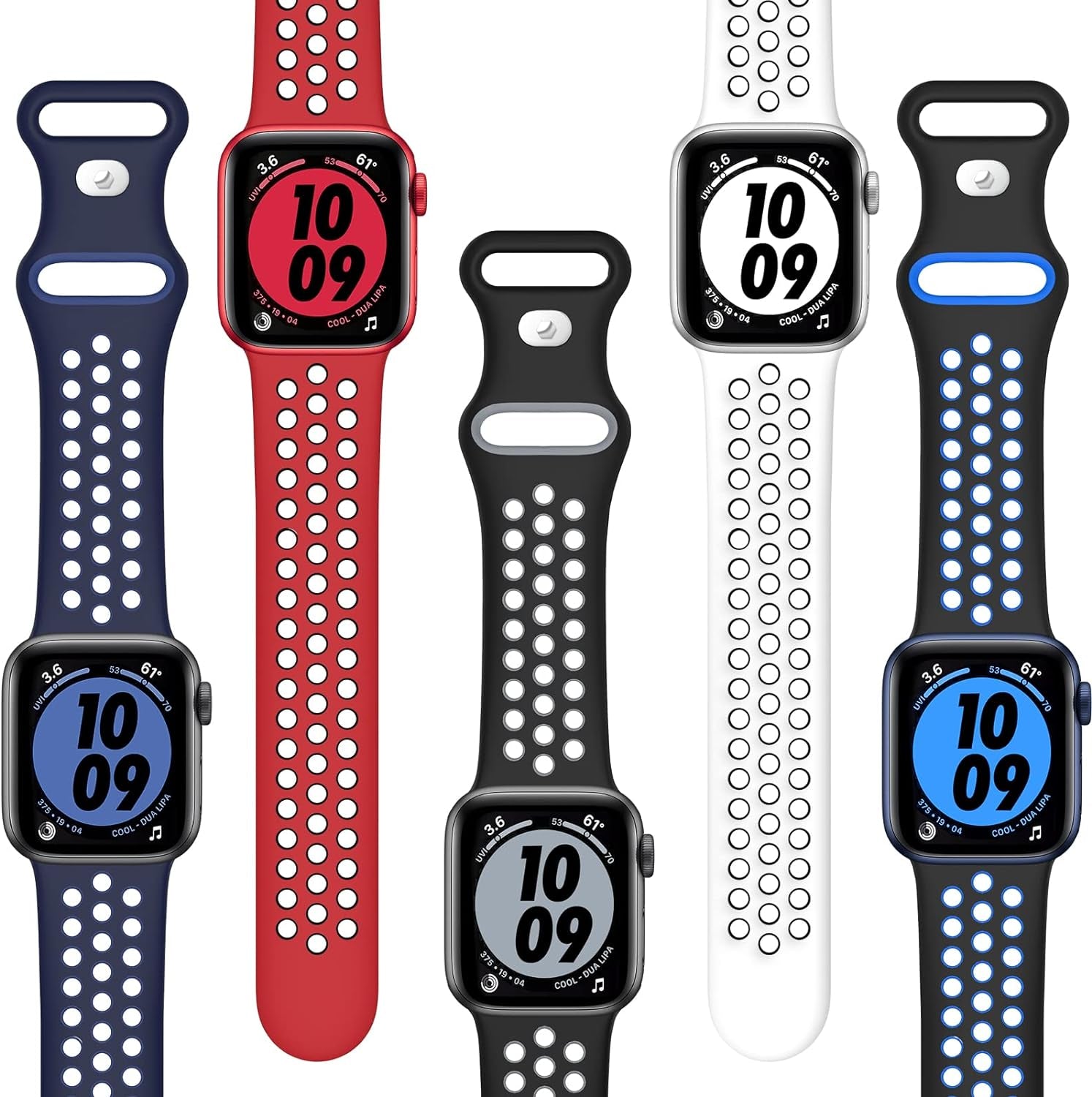 EOMTAM 5 Pack Sport Bands Compatible for Apple Watch 49Mm 45Mm 44Mm 42Mm 41Mm 40Mm 38Mm Men Women, Breathable Silicone Soft Replacement Strap Wristband for Iwatch Series Ultra 8 SE 7 6 5 4 3