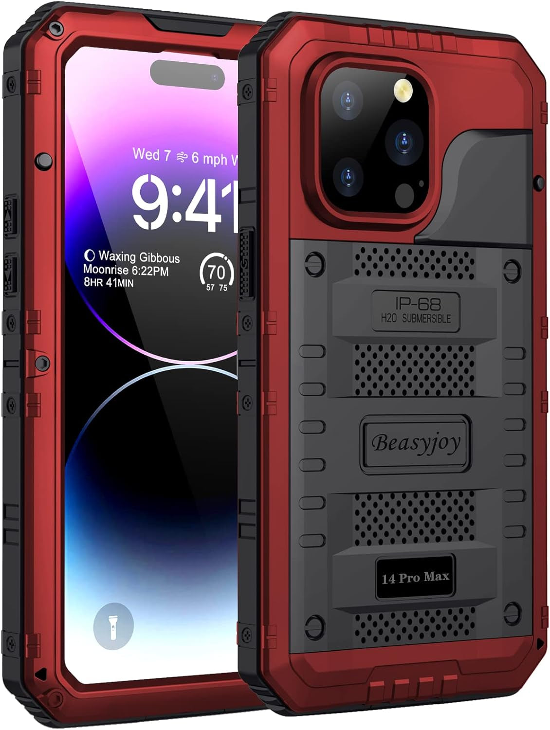 Beasyjoy Waterproof Case for Iphone 14 Pro, Metal Full Body Sealed Phone Case with Built-In Screen Protector, Military Grade Heavy Duty Defender Armor Shockproof Rugged Case 6.1 Inch, Camo  Beasyjoy Red Iphone 14 Pro Max 