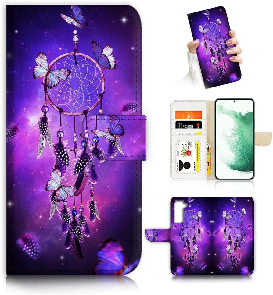 For Samsung S22+, Samsung Galaxy S22 Plus, Art Designed Flip Wallet Style Cover Case Flower Butterfly Dragonfly Full Body Protection AD003 (#24878 Red Gothic Rose S22+)