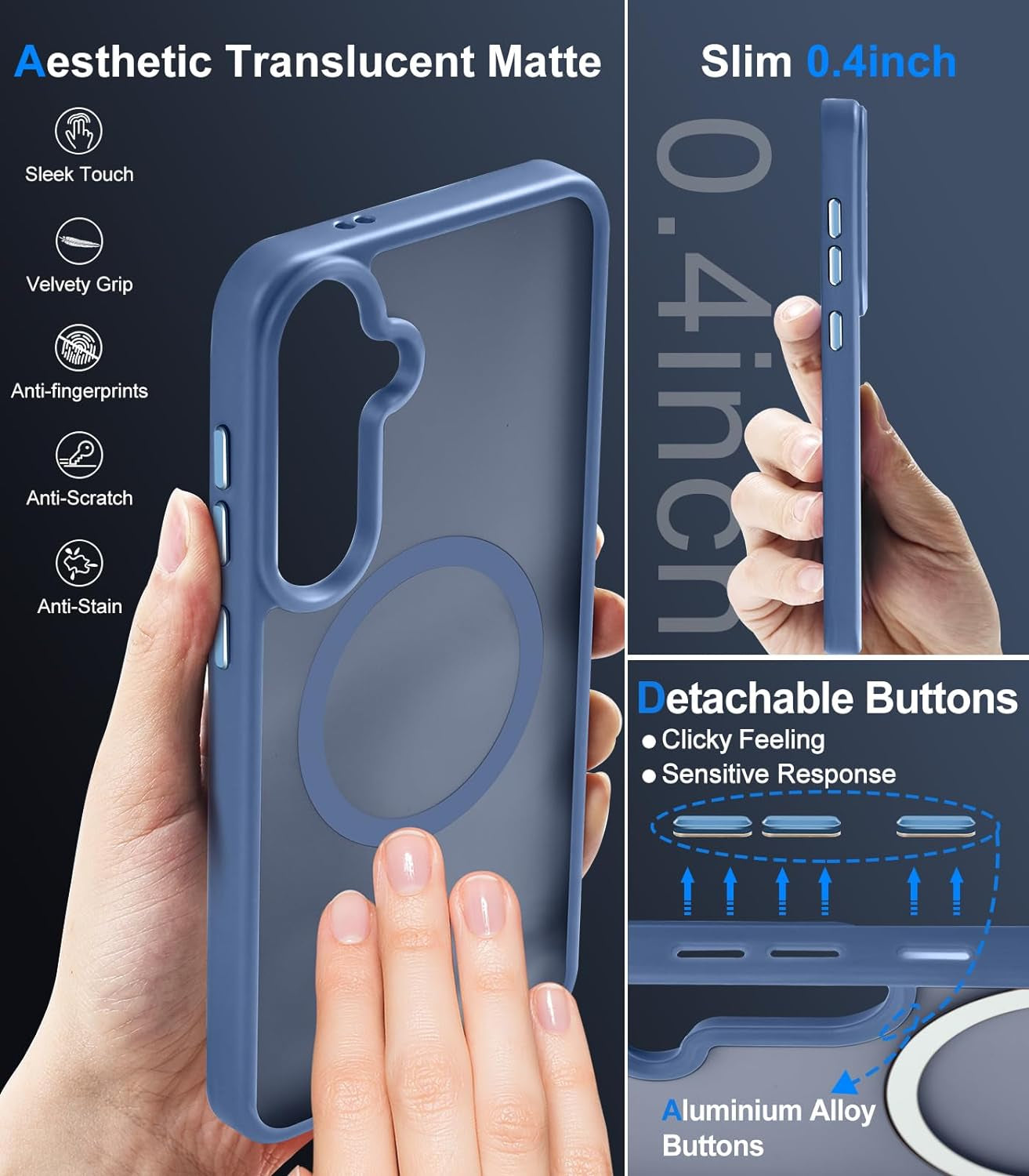 Advanced Magnetic for Samsung Galaxy S22 plus Case Slim Protective [Mil-Grade Drop Tested & Compatible for Magsafe] Translucent Matte PC Back TPU Frame Thin Shockproof Case S22 Plus-Lavender Blue