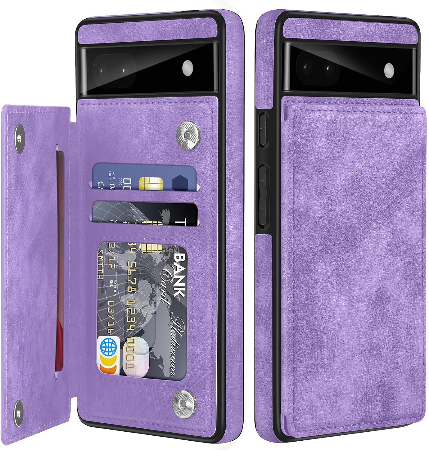 For Google Pixel 6A Case Leather Wallet with Card Holder, Flip Cover Kickstand Card Slots Magnetic Closure Shockproof Heavy Duty Protective Case for Google Pixel 6A 6.1Inch 5G-Rose Gold  Bizzib Fashion Purple  