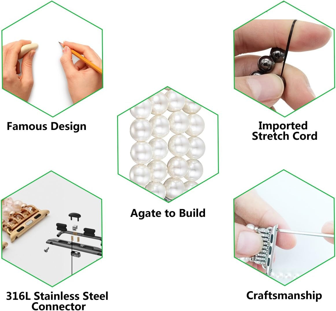 Fastgo Compatible with Pearl Apple Watch Bands 44Mm 42Mm 45Mm 49Mm Women, Elastic Beaded Bracelet Replacement Bands White for Iwatch SE & Series 9 Ultra 8 7 6 5 4 3 2 1 (White-42/44/45/49Mm)