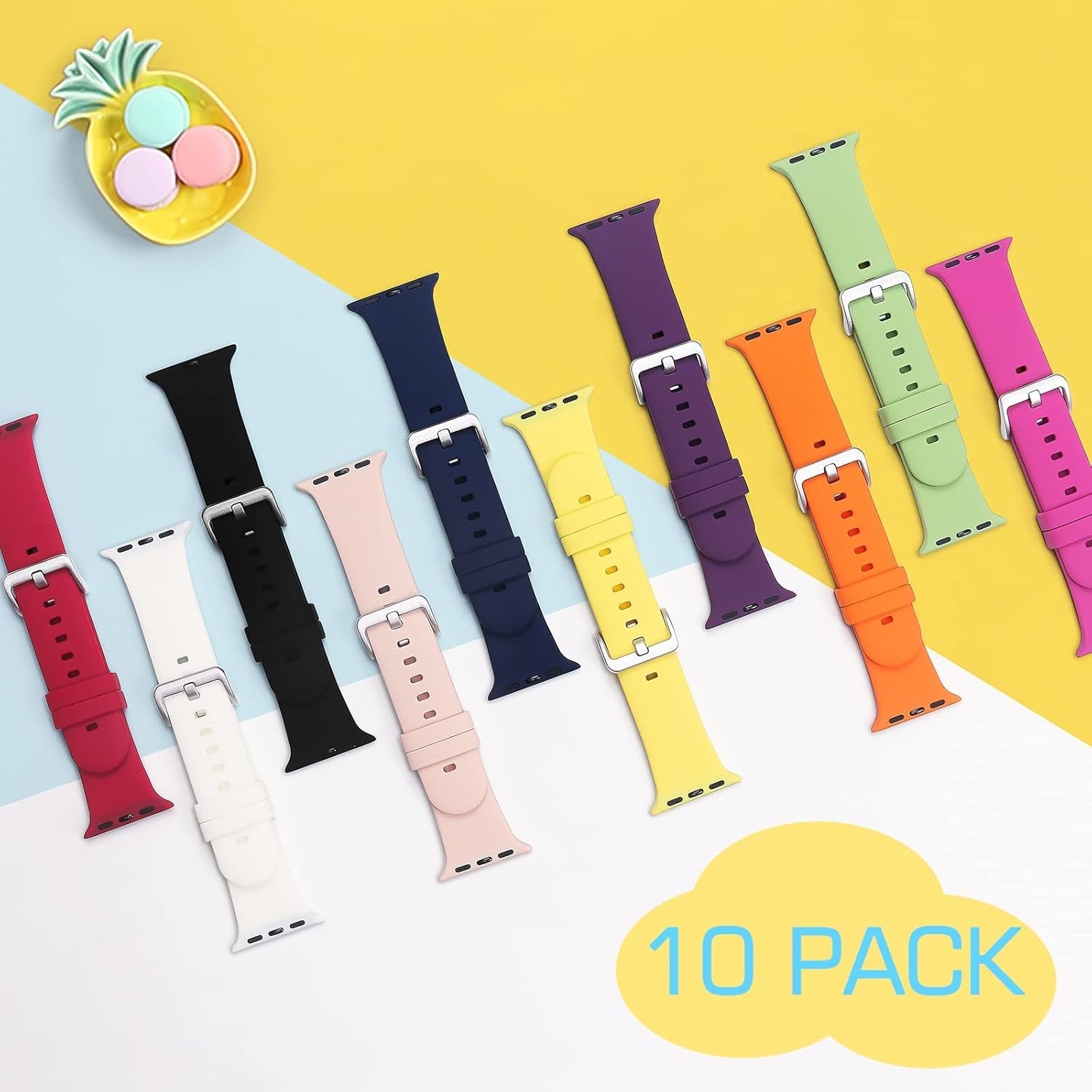 10 Pack Compatible with Apple Watch Bands 38Mm 40Mm 41Mm 42Mm 44Mm 45Mm, Soft Silicone Watch Band for Iwatch Series SE 8 7 6 5 4 3 2 1