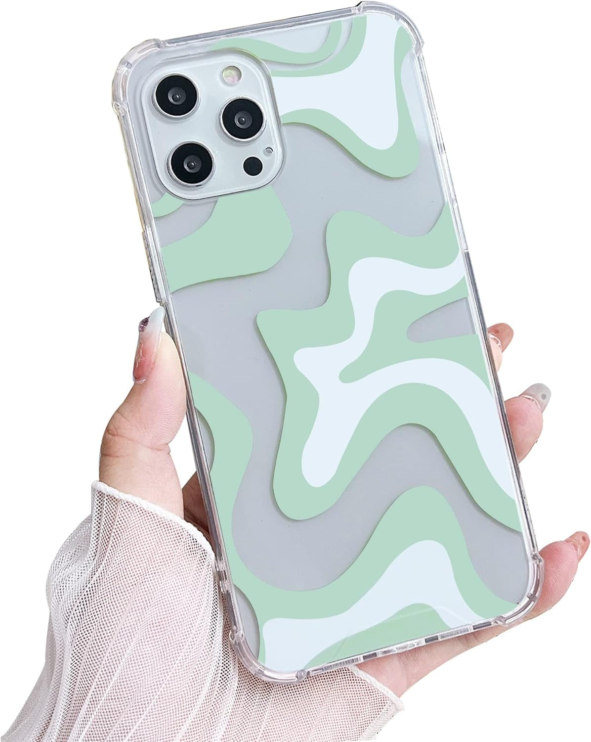 Ginkgonut Compatible with Iphone 14 Pro Case, Fashion Simple Cute Wavy Pattern Case for Women Girls Soft Tpu+Hard PC Protection Case for Iphone 14 Pro-Blue  Ginkgonut Green Iphone 11 Pro Max 