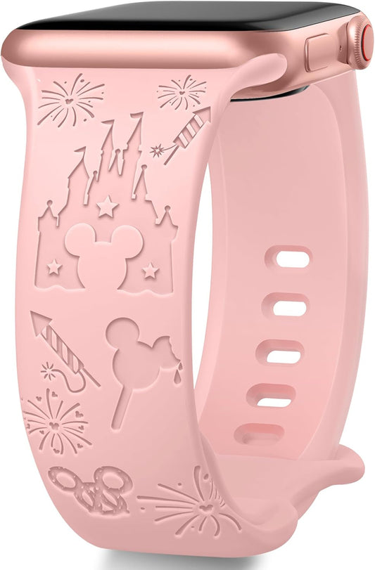Cartoon Engraved Band Compatible with Apple Watch Bands 40Mm 38Mm 44Mm 45Mm 41Mm 42Mm 49Mm for Women, Soft Silicone Strap Cute Sport Wristband for Iwatch Series 9 8 7 6 5 Ultra 4 3 2 1 SE Ultra2