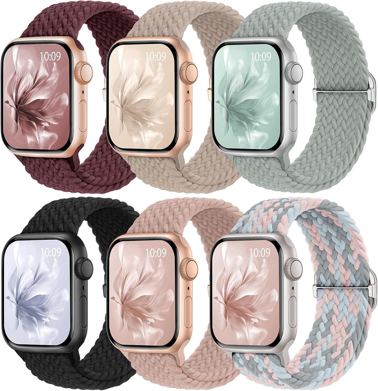 6 Pack Braided Stretchy Bands Compatible with Apple Watch Band 38Mm 40Mm 41Mm 42Mm 44Mm 45Mm 49Mm Women Men, Adjustable Nylon Solo Loop Elastic Straps for Iwatch Series 9 8 7 6 5 4 3 2 1 SE Ultra