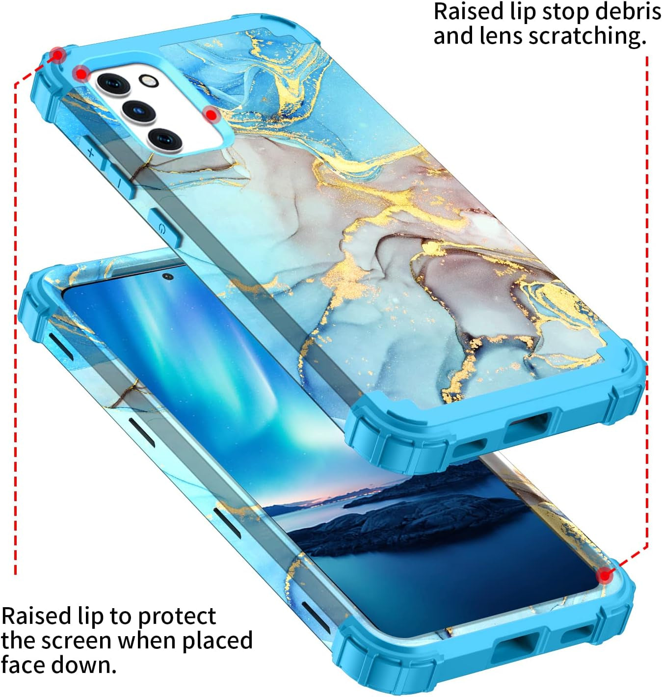 For Galacy S20 FE 5G Case,Marble Design Three Layer Heavy Duty Shockproof Protection Hard Plastic Bumper Soft Silicone Rubber Drop Protective Cover Case for Galaxy S20 FE 6.5 Inch,(Blue)