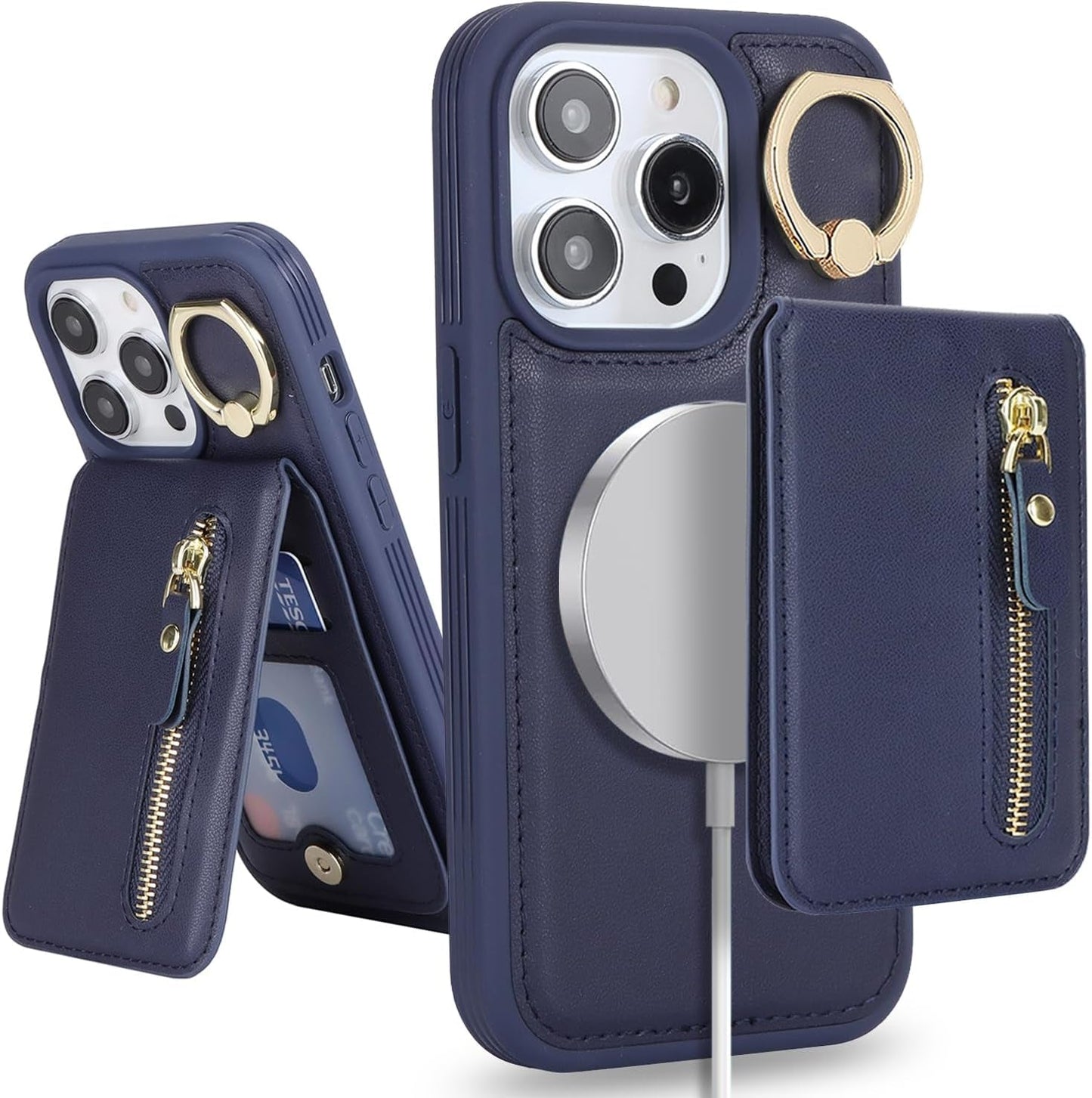 DEYHU Iphone 15 Pro Case with Card Holder, Iphone 15 Pro Phone Case Wallet for Women Magsafe Compatible Wallet Detachable 2-In-1 for Men-Dark Blue  DEYHU   