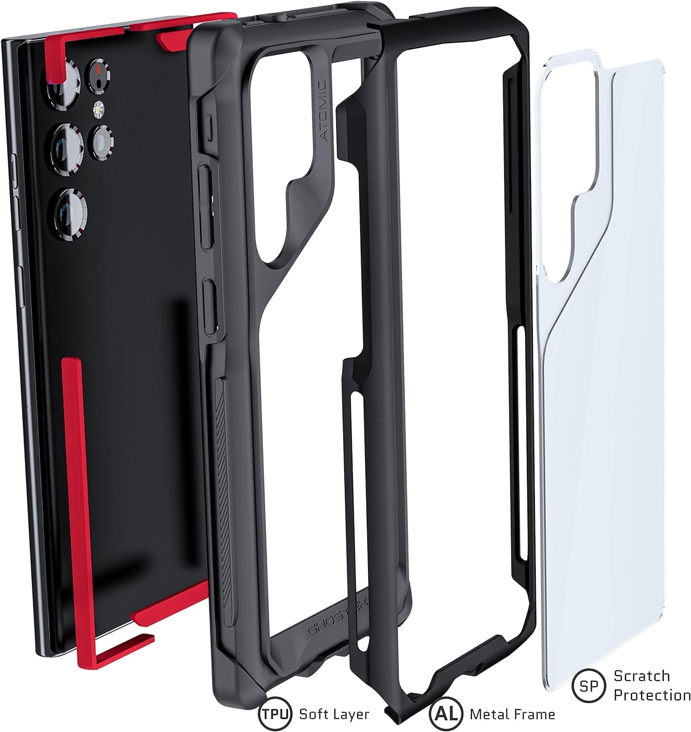 Ghostek ATOMIC Slim S22+ plus Case with Crystal Clear Back and Aluminum Metal Bumper Heavy Duty Protection Wireless Charging Compatible Designed for 2022 Samsung Galaxy S22+ plus 5G (6.6 Inch) (Black)