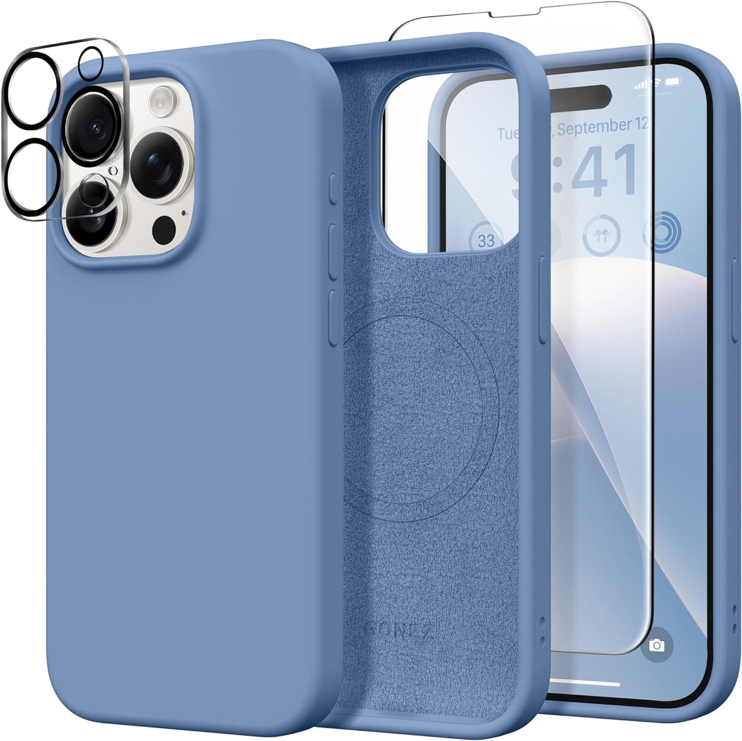 GONEZ for Iphone 15 Pro Case Compatible with Magsafe, [2X Screen Protector + 2X Camera Lens Protector], Soft Silicone Shockproof Anti-Scratch Full Body Protective Phone Case 6.1" 2023, Dark Grey  GONEZ   