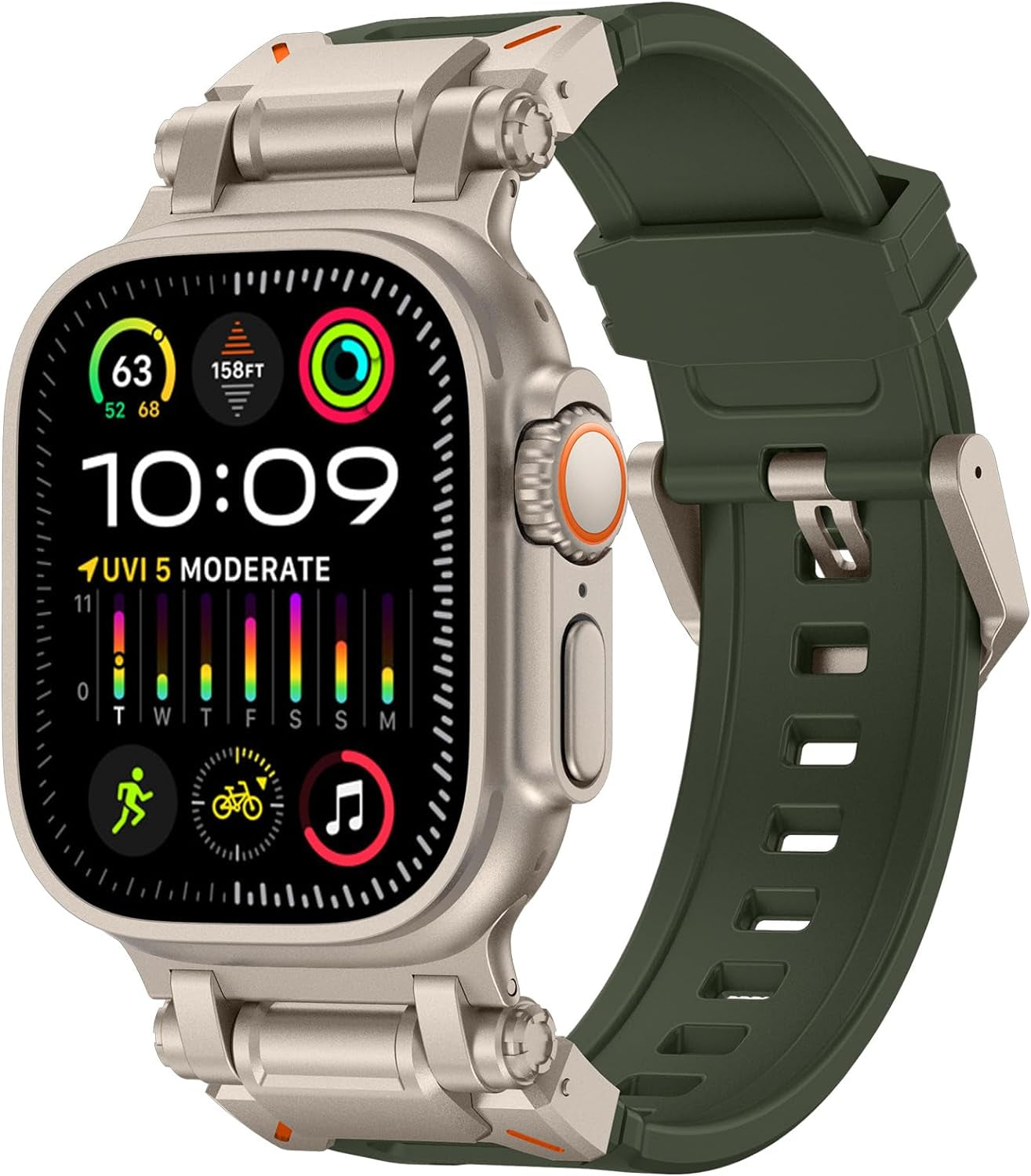 FULLIFE for Apple Watch Band for Apple Watch Ultra Band Apple Watch Ultra 2 49Mm for Men, Silicone Rubber Bands for Series 9/8/SE2/7/6/SE/5/4/3/2/1 45Mm 44Mm 42Mm Stainless Steel Metal Connector Band