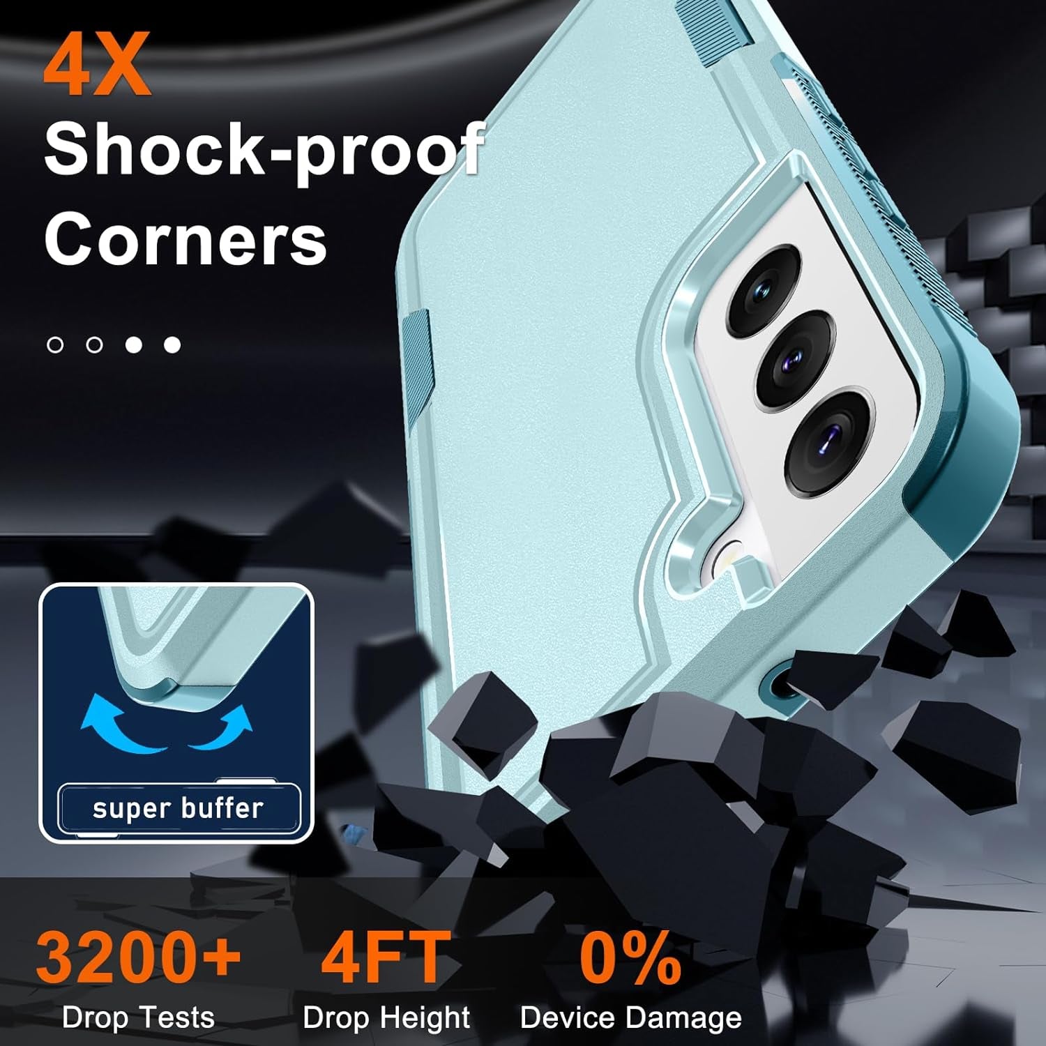 For Samsung Galaxy S22 Case, Full Body Heavy Duty Rugged Shockproof Protective Phone Cover with Lanyard Strap, Tempered Glass Screen Protector and Camera Lens Cover, Mint Green