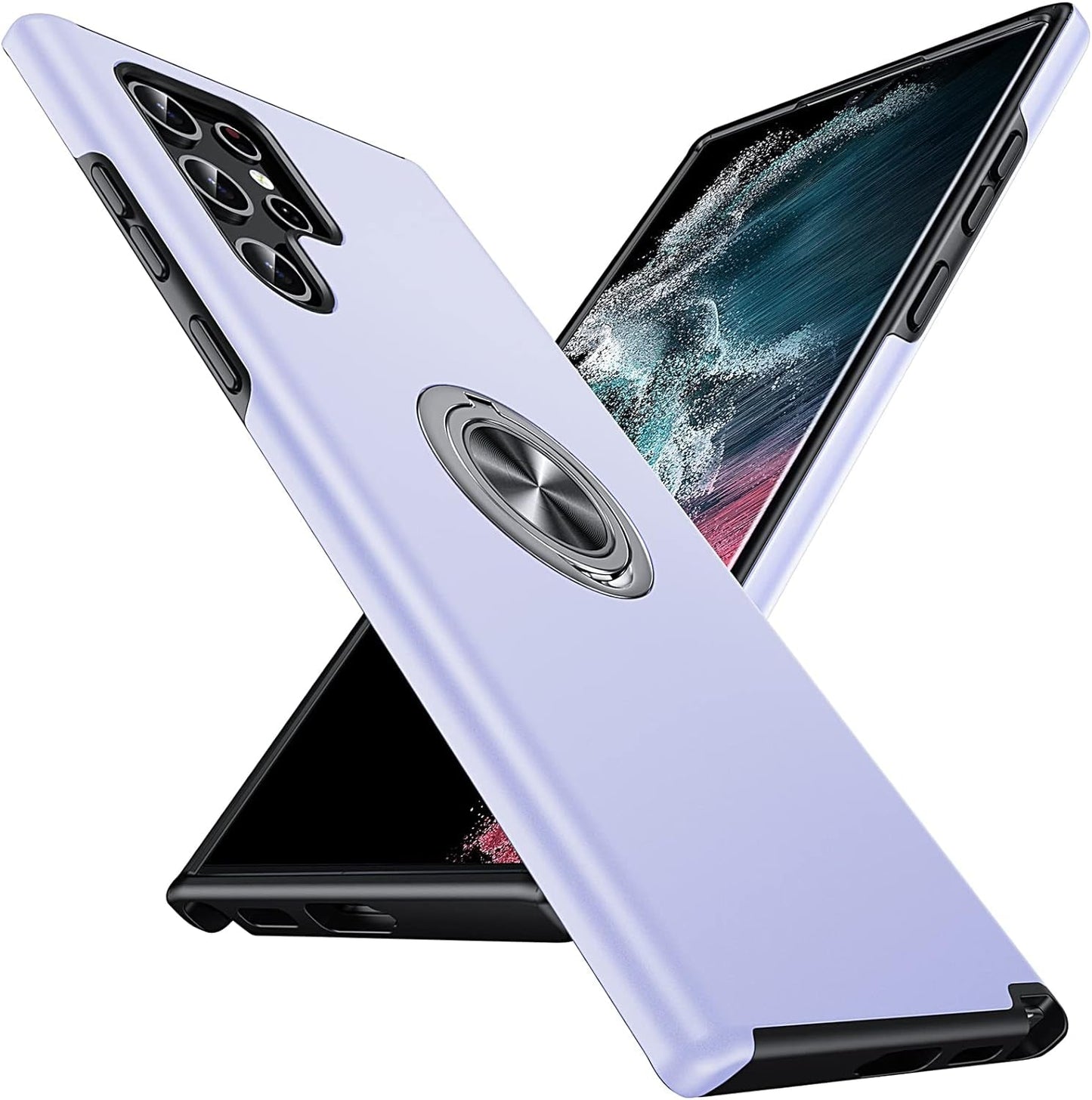 Anqrp Hidden Series Galaxy S22 Ultra Case 5G,[No Fall-Off Kickstand] 360°Metal Ring, 15Ft Military Grade Shockproof Protective Phone Case Designed for Samsung Galaxy S22 Ultra, Black