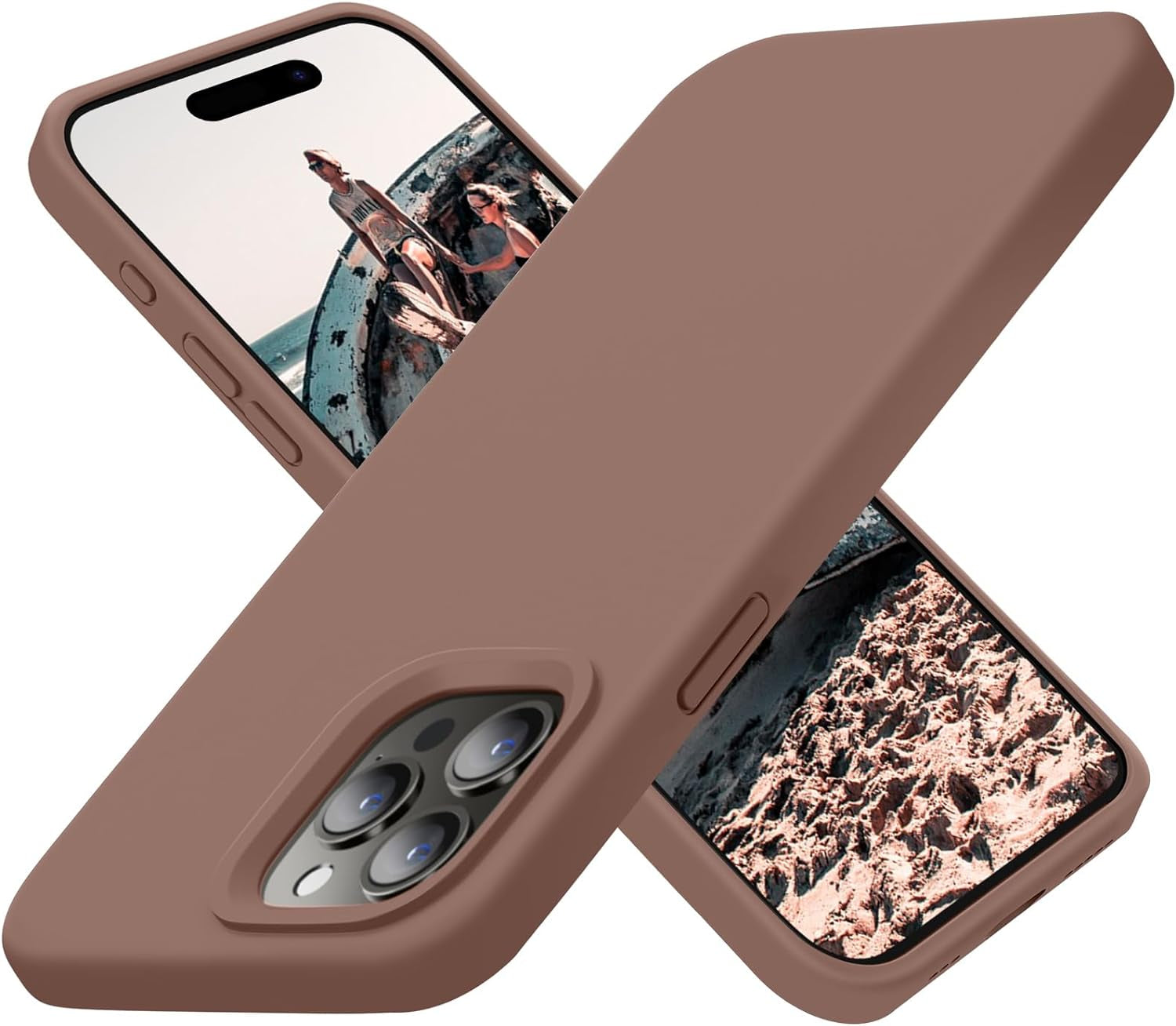 Cordking Designed for Iphone 15 Pro Case, Silicone Ultra Slim Shockproof Protective Phone Case with [Soft Anti-Scratch Microfiber Lining], 6.1 Inch, Alpine Green  Cordking Light Brown  