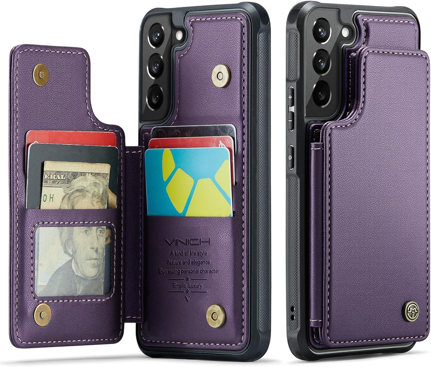 For Samsung Galaxy S22 plus Case with Card Holder, for Samsung S22 plus Wallet Case for Women Men with RFID Blocking, Durable Kickstand Shockproof Case for Galaxy S22 plus 5G, Purple
