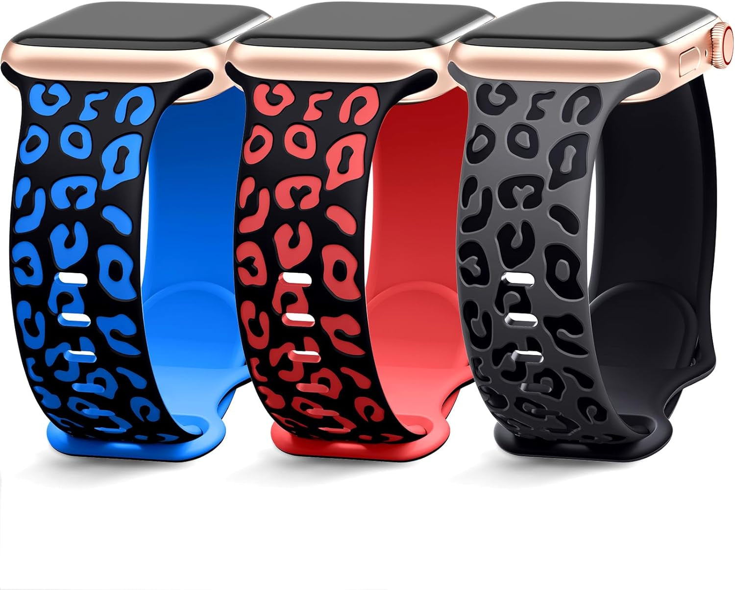 3 Pack Engraved Leopard Bands Compatible with Apple Watch Band 40Mm 41Mm 38Mm 45Mm 44Mm 42Mm 49Mm for Women Men,Cheetah Cute Sport Silicone Strap for Iwatch Series 9 Ultra/Ultra 2 SE 8 7 6 5 4 3 2 1