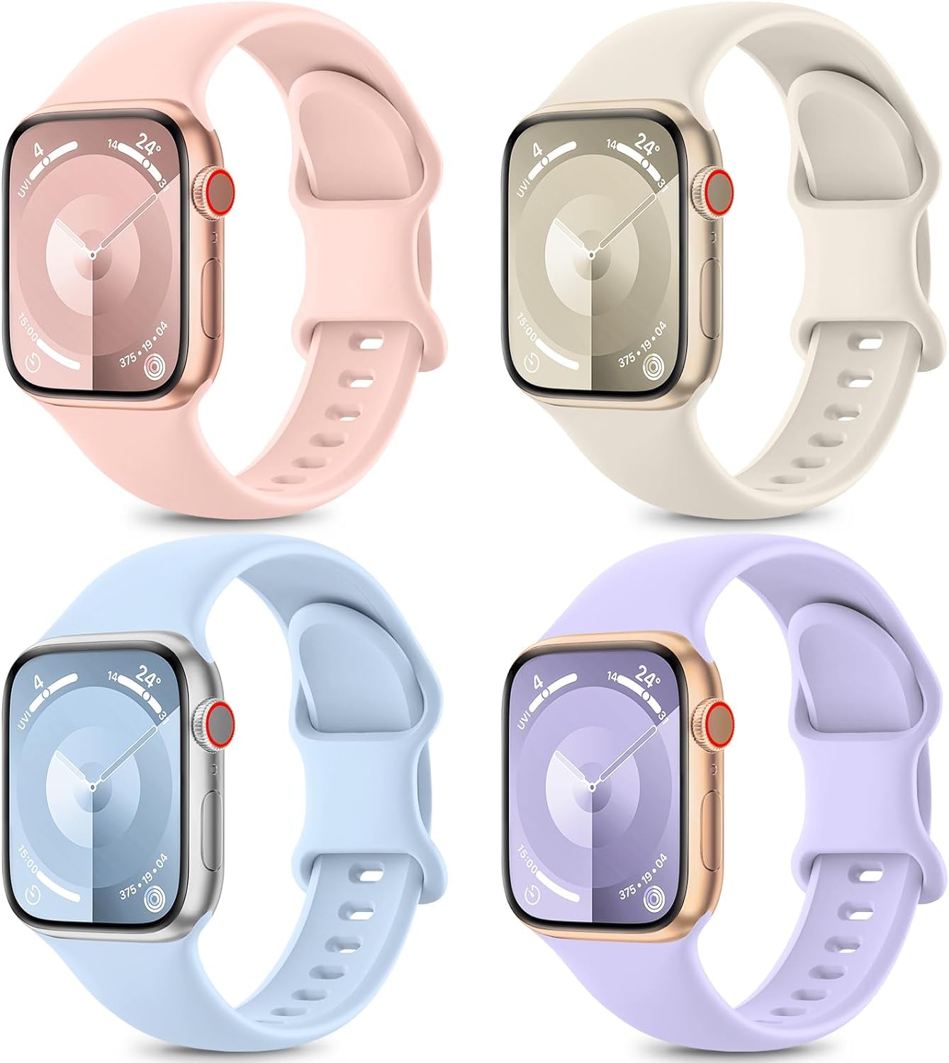 4 Pack Sport Bands Compatible with Apple Watch Bands Series 9, Watch Band for Women 38Mm 40Mm 41Mm 42Mm 44Mm 45Mm 49Mm,Soft Silicone Waterproof Strap for Iwatch Bands SE 8, 7, 6, 5, 4, 3, 2, 1