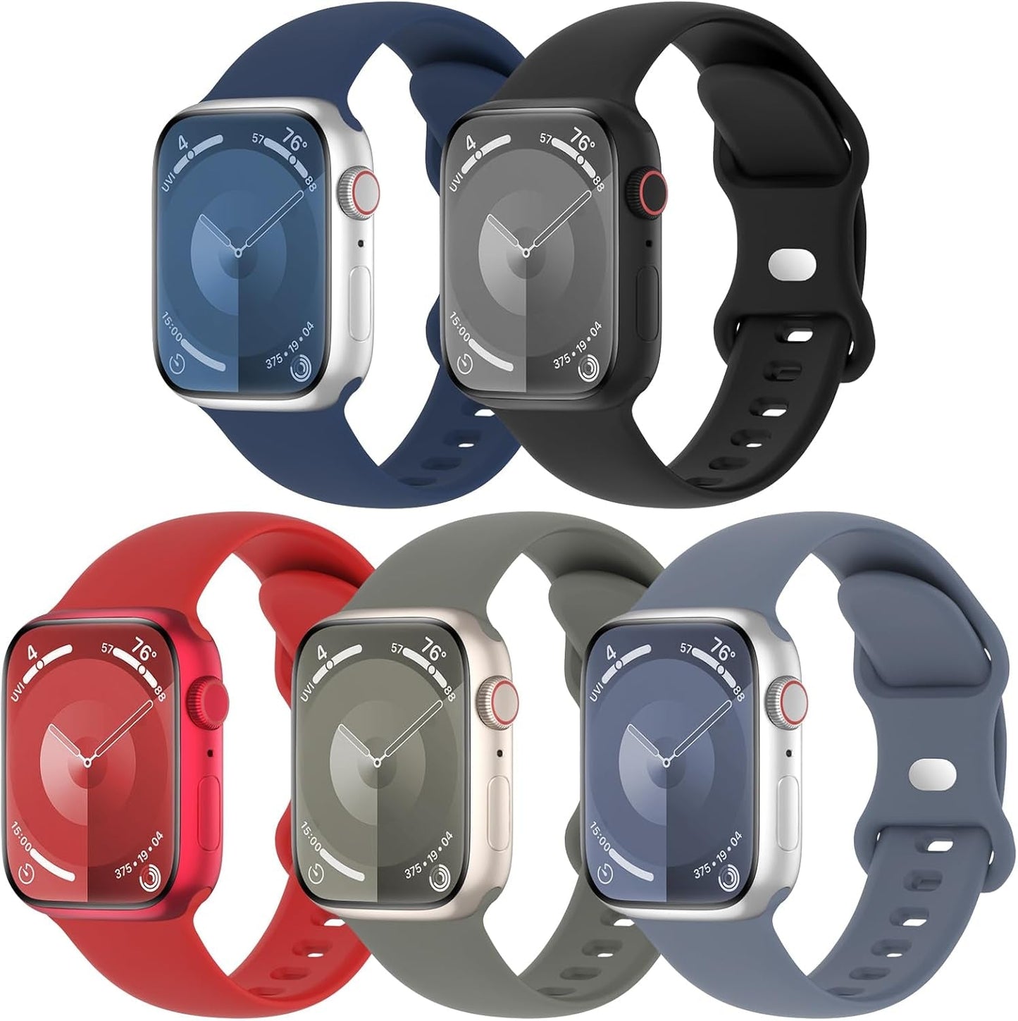 5 Pack Sport Silicone Bands Compatible with Apple Watch Band 38Mm 40Mm 41Mm 42Mm 44Mm 45Mm 49Mm, Soft Waterproof Strap Wristbands for Iwatch Ultra/2 Series 9/8/SE/7/6/5/4/3/2/1 Women Men