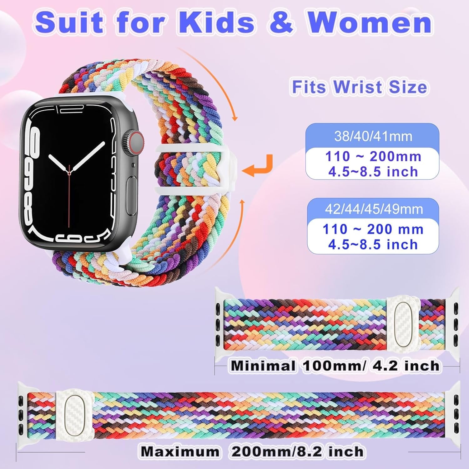 Braided Band for Kids Apple-Watch Band - 3 Pack Nylon Elastic Adjustable Replacement Bands for Iwatch Ultra Series 9 8 7 6 5 4 3 SE SE2 38Mm 40Mm 41Mm 42Mm 44Mm 45Mm 49Mm for Teen Girls Boys Wrist