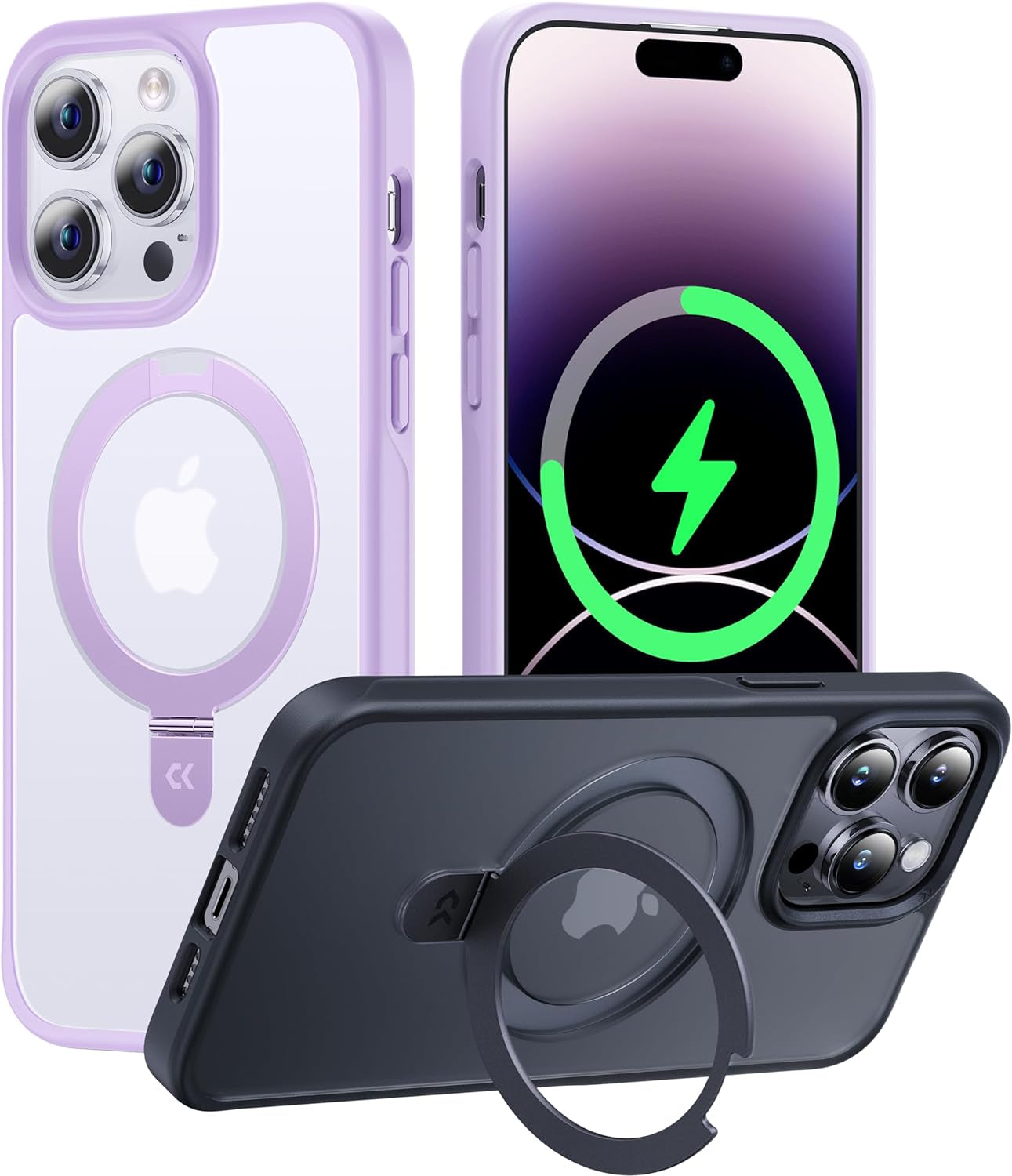 CASEKOO for Iphone 14 Pro Case with Magnetic Ring Stand [Military Drop Protection] [Compatible with Magsafe] Shockproof Slim Translucent Matte Phone Cases 6.1 Inch 2022, Purple  CASEKOO Z Violet For Iphone 14 Pro 