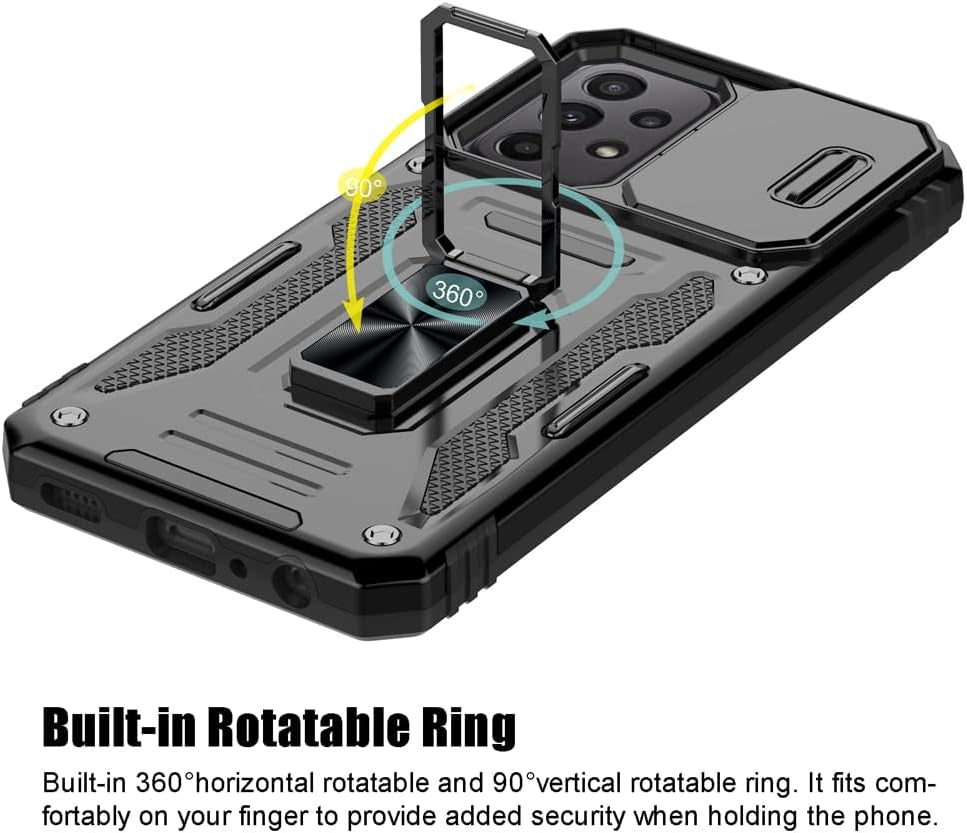 For Samsung Galaxy A53 5G Case, Shockproof Phone Case & Sliding Camera Cover & Ring Holder Kickstand with Screen Protector for Samsung Galaxy A53 5G (6.5", 2022) [Black]