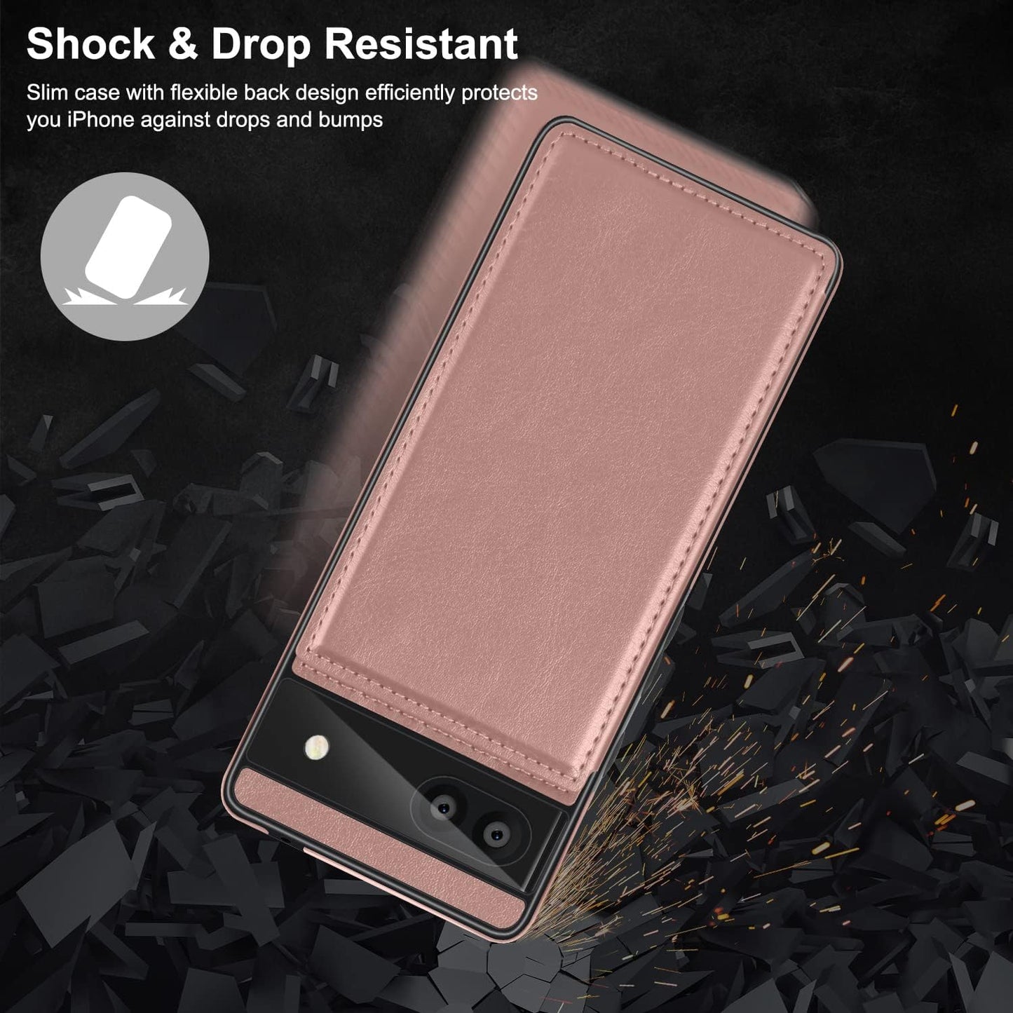 For Google Pixel 6A Case Leather Wallet with Card Holder, Flip Cover Kickstand Card Slots Magnetic Closure Shockproof Heavy Duty Protective Case for Google Pixel 6A 6.1Inch 5G-Rose Gold  Bizzib   