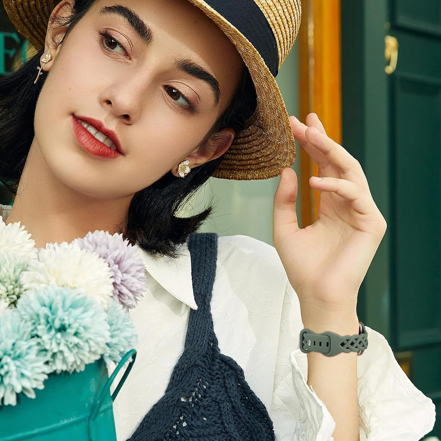 6 Pack Braided Silicone Bands Compatible with Apple Watch Band/Iwatch Bands Women 38Mm 40Mm 41Mm 44Mm 45Mm, Slim Replacement Strap Breathable Sport Wristband for Iwatch Series 9 SE 8/7/6/5/4/3/2/1