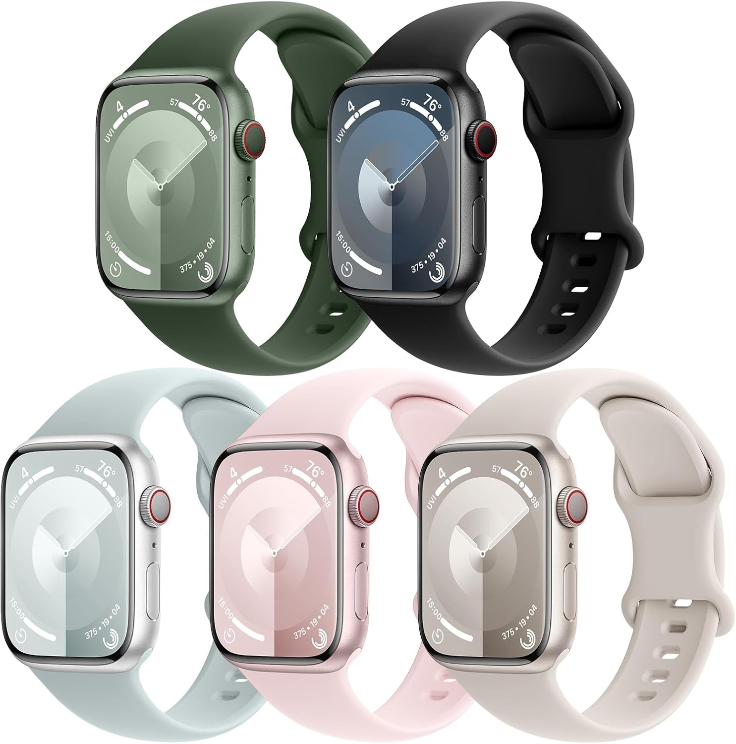 EOMTAM 5 Pack Silicone Sport Straps Compatible for Apple Watch Band 38Mm 40Mm 41Mm 42Mm 44Mm 45Mm 49Mm for Women Men,Soft Waterproof Wristbands for Iwatch Series 9 Ultra 8 SE 7 6 5 4 3