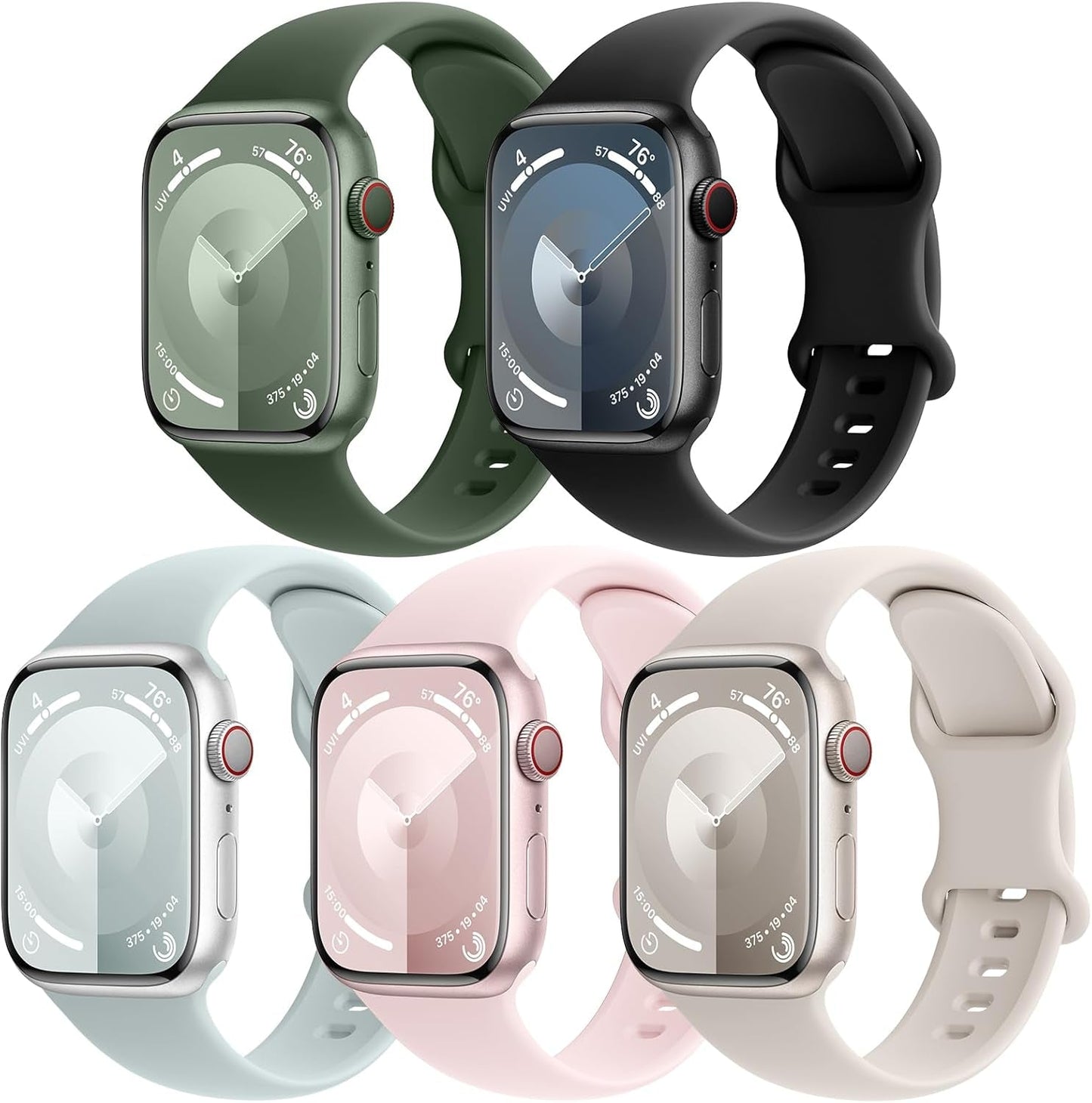 EOMTAM 5 Pack Silicone Sport Straps Compatible for Apple Watch Band 38Mm 40Mm 41Mm 42Mm 44Mm 45Mm 49Mm for Women Men,Soft Waterproof Wristbands for Iwatch Series 9 Ultra 8 SE 7 6 5 4 3