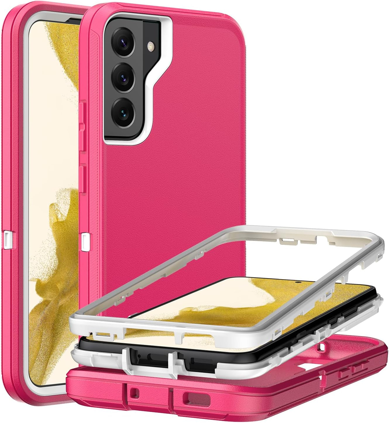 For Samsung Galaxy S22 plus Case with [2 Pack] HD Screen Protector, [Military-Grade] Shockproof Dust/Drop Proof 3-Layer Full Body Protection Heavy Duty Case for Galaxy S22+ Plus, Black