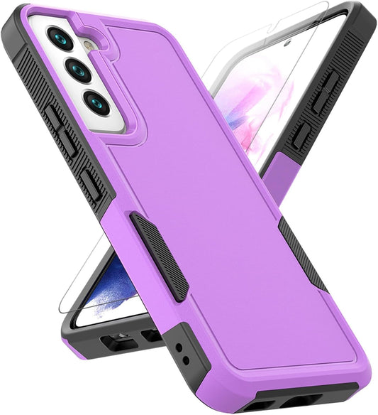 For Samsung Galaxy S22 Case: Dual Layer Protective Heavy Duty Cell Phone Cover Shockproof Rugged with Screen Protector - Military Protection Bumper Tough - Samsung Galaxy S22 5G 2022, 6.1 Inch, Purple